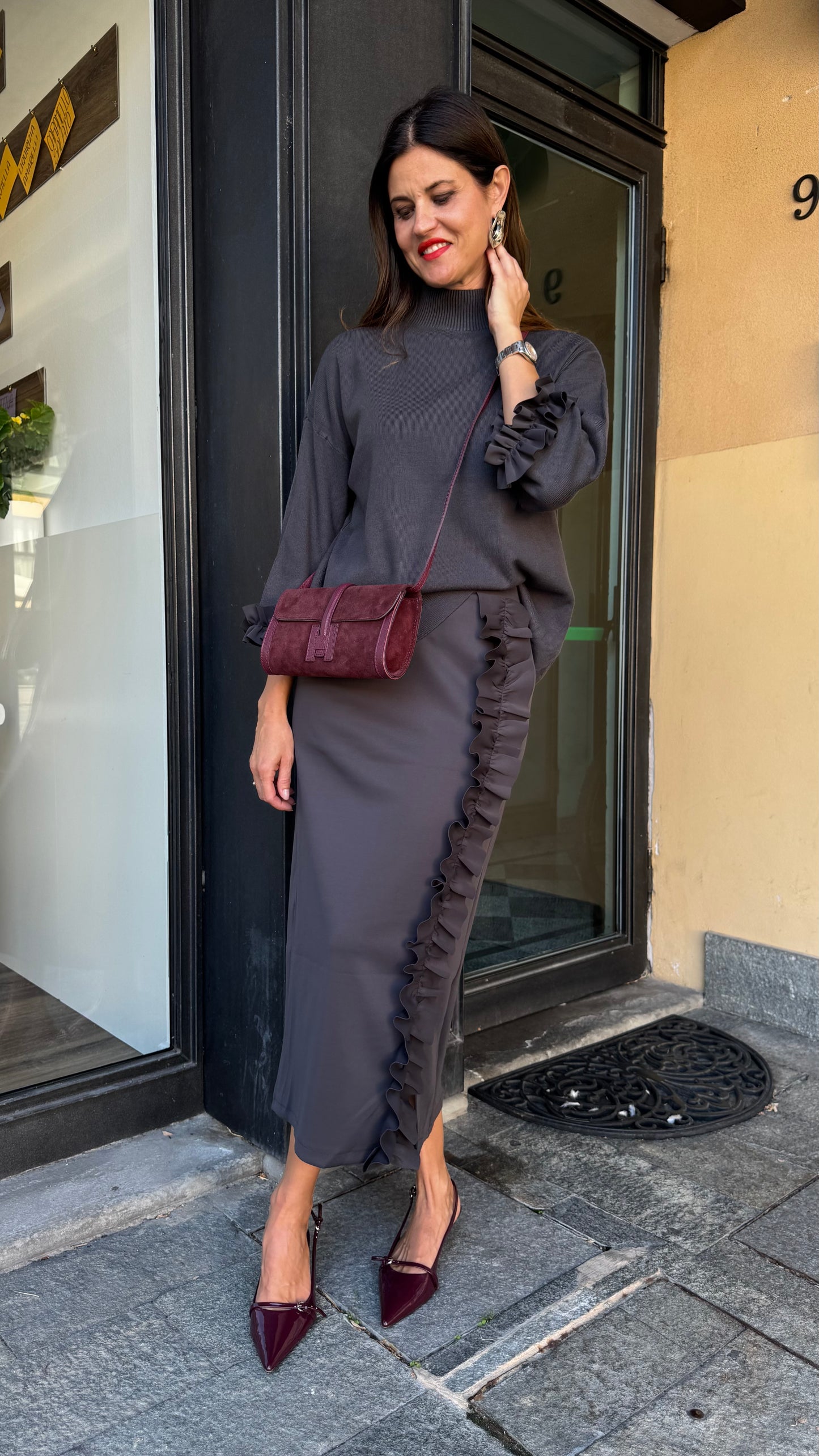 COMPLETO MAGLIA E GONNA ROUGE cioccolato/nero/grigio