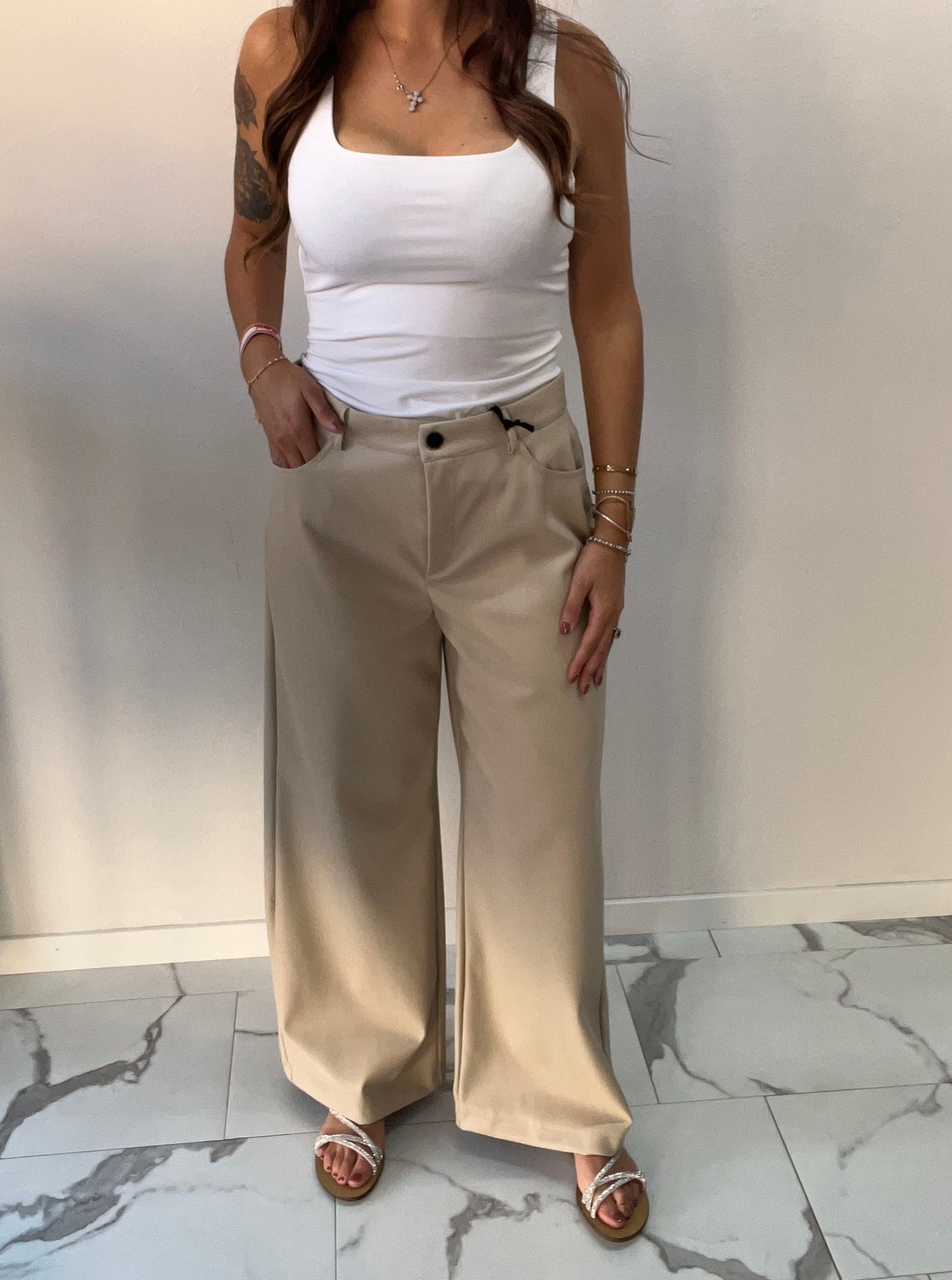 VICOLO PANTALONE PALAZZO ECOPELLE SABBIA