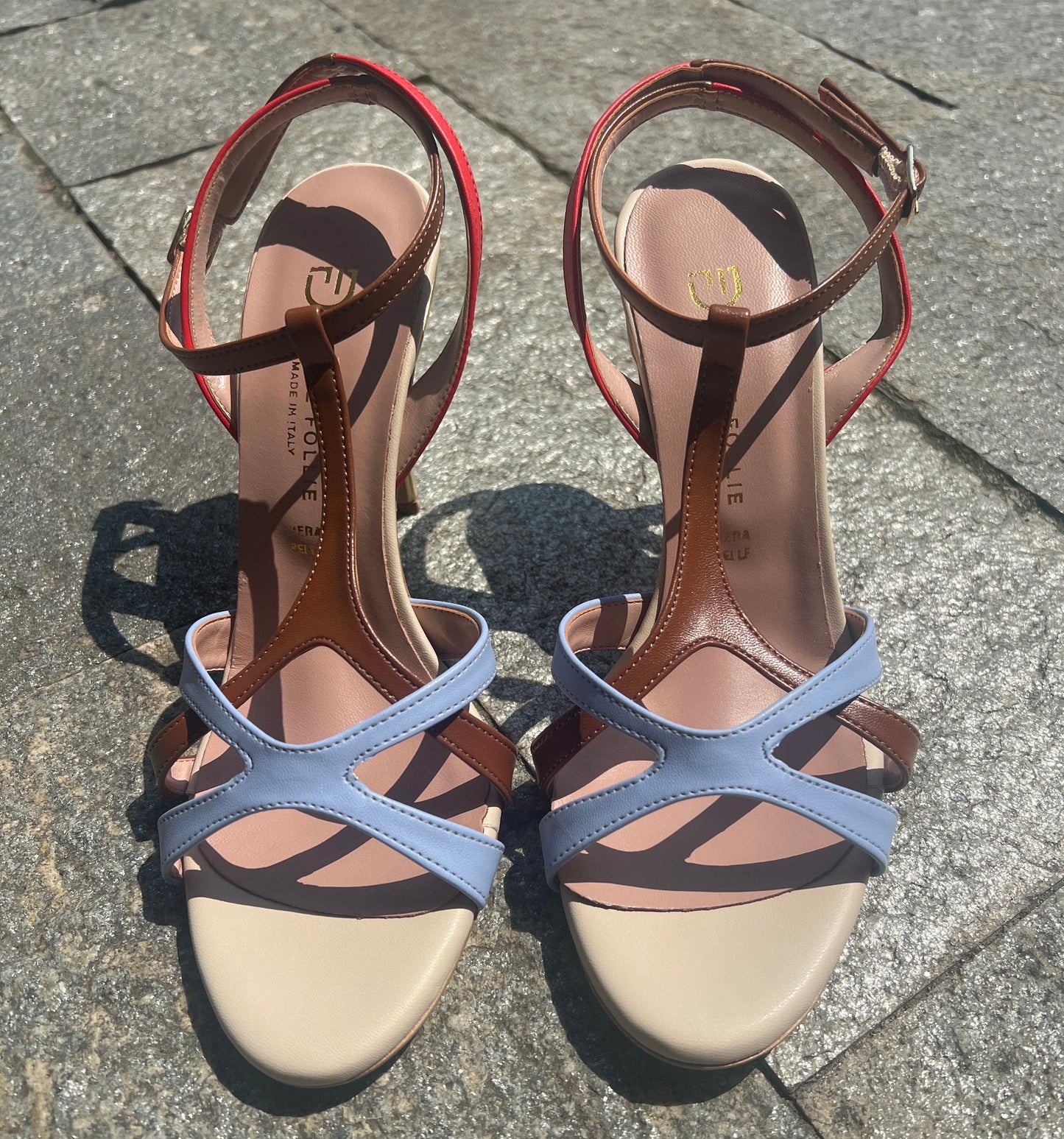 DIVINE FOLLIE SANDALI LIZ PANNA CELESTE ROSSO CUOIO