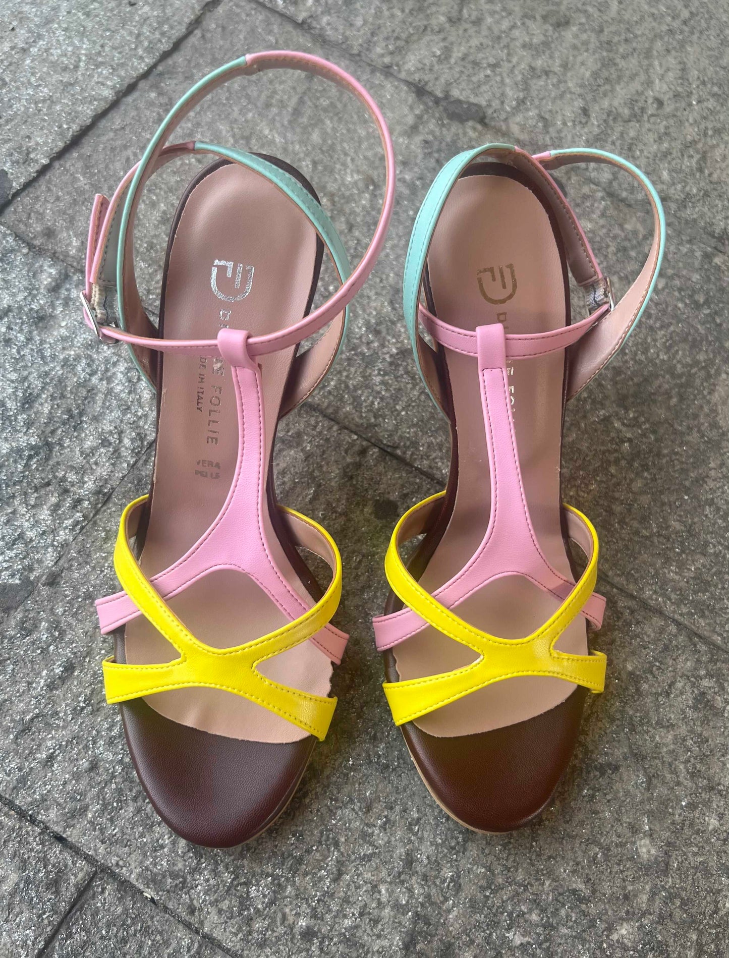DIVINE FOLLIE SANDALI LIZ TERRA ROSA GIALLO CELESTE