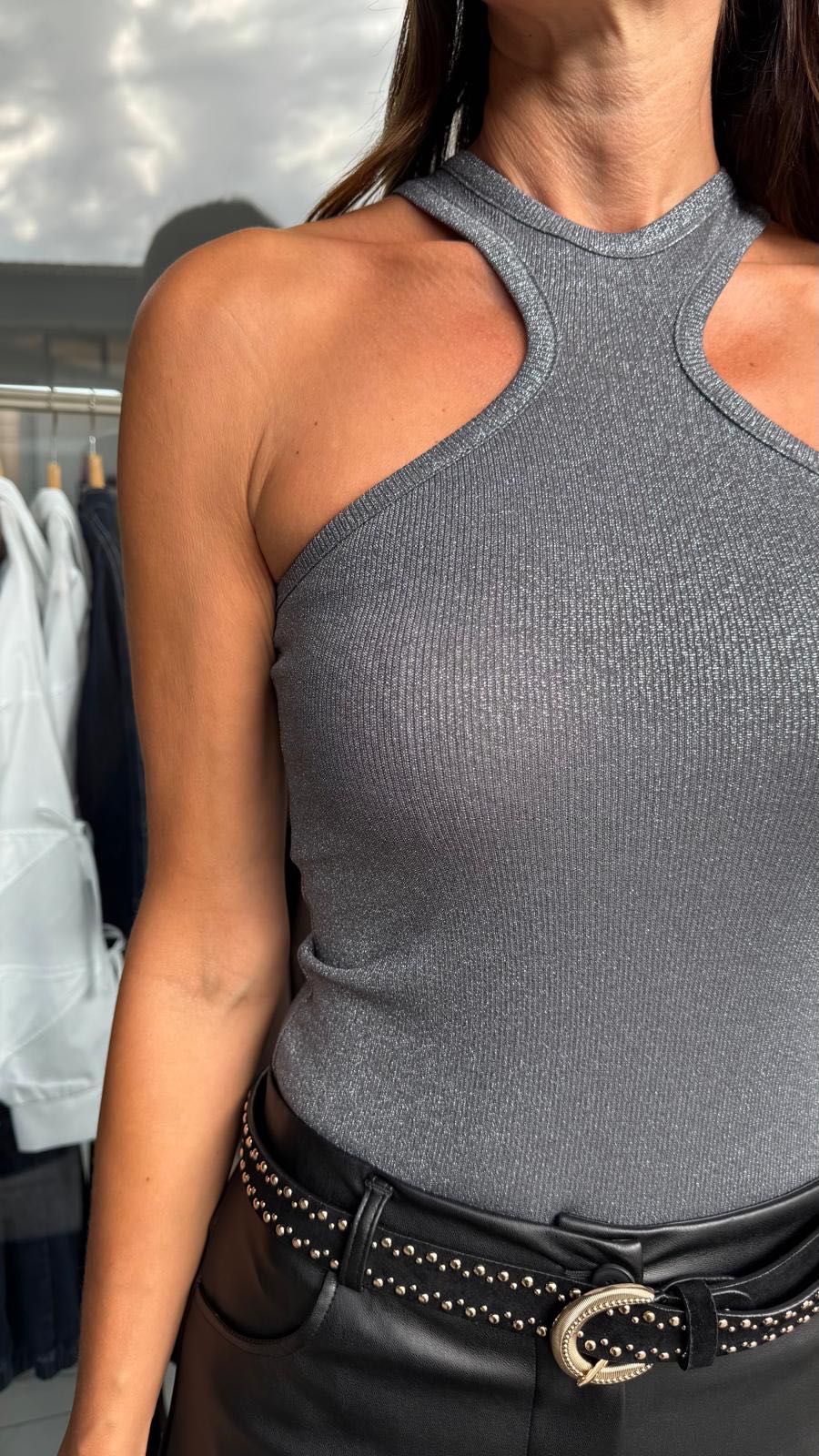 CANOTTA LUREX SCOLLO HALTER ANTRACITE
