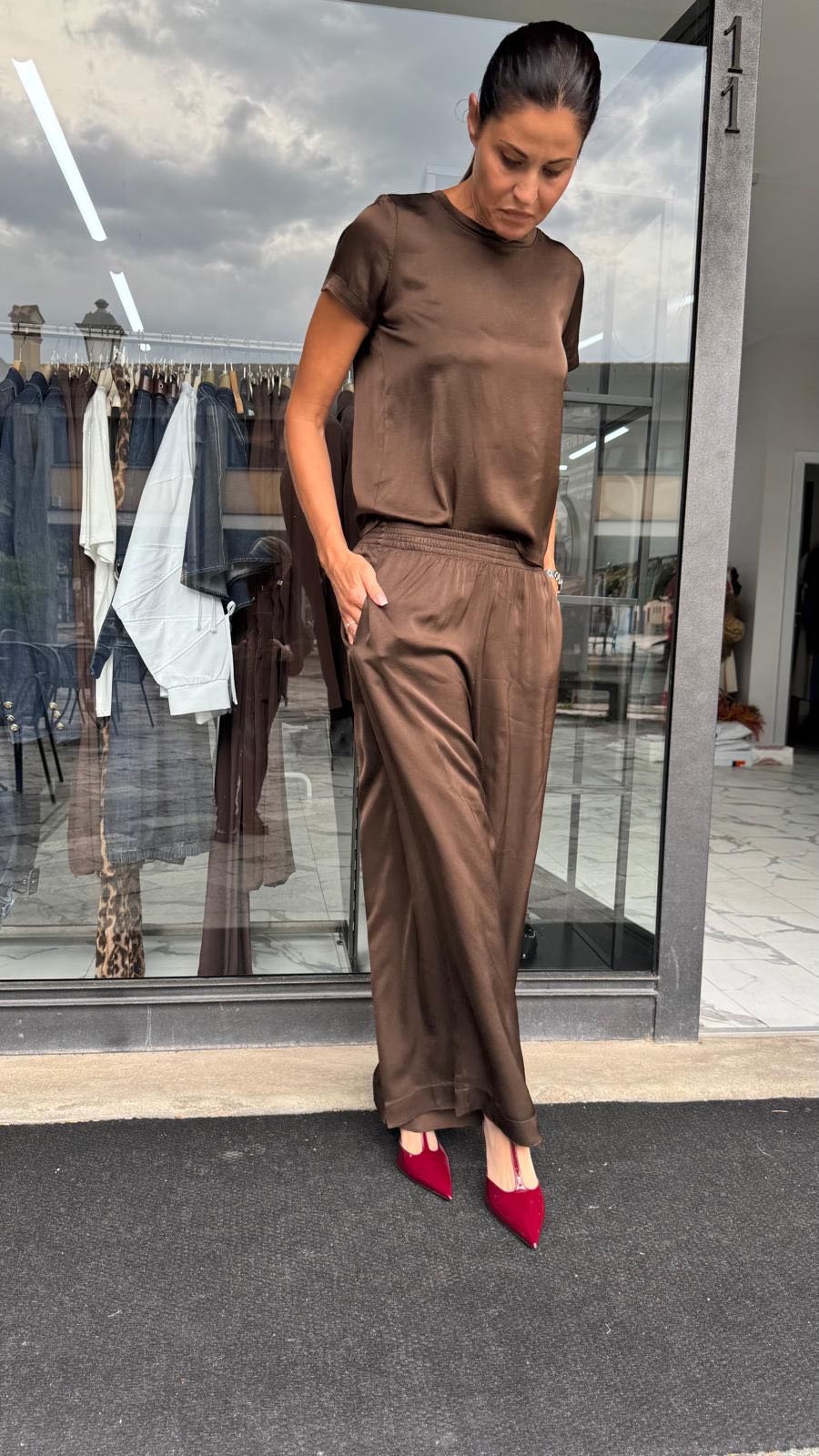 PANTALONE PALAZZO VISCOSA CIOCCOLATO