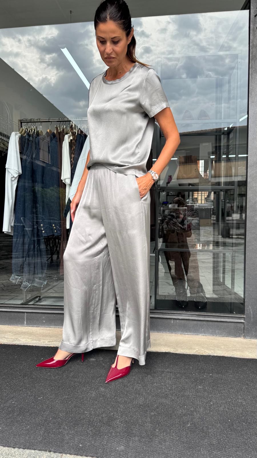 PANTALONE PALAZZO VISCOSA GRIGIO CHIARO