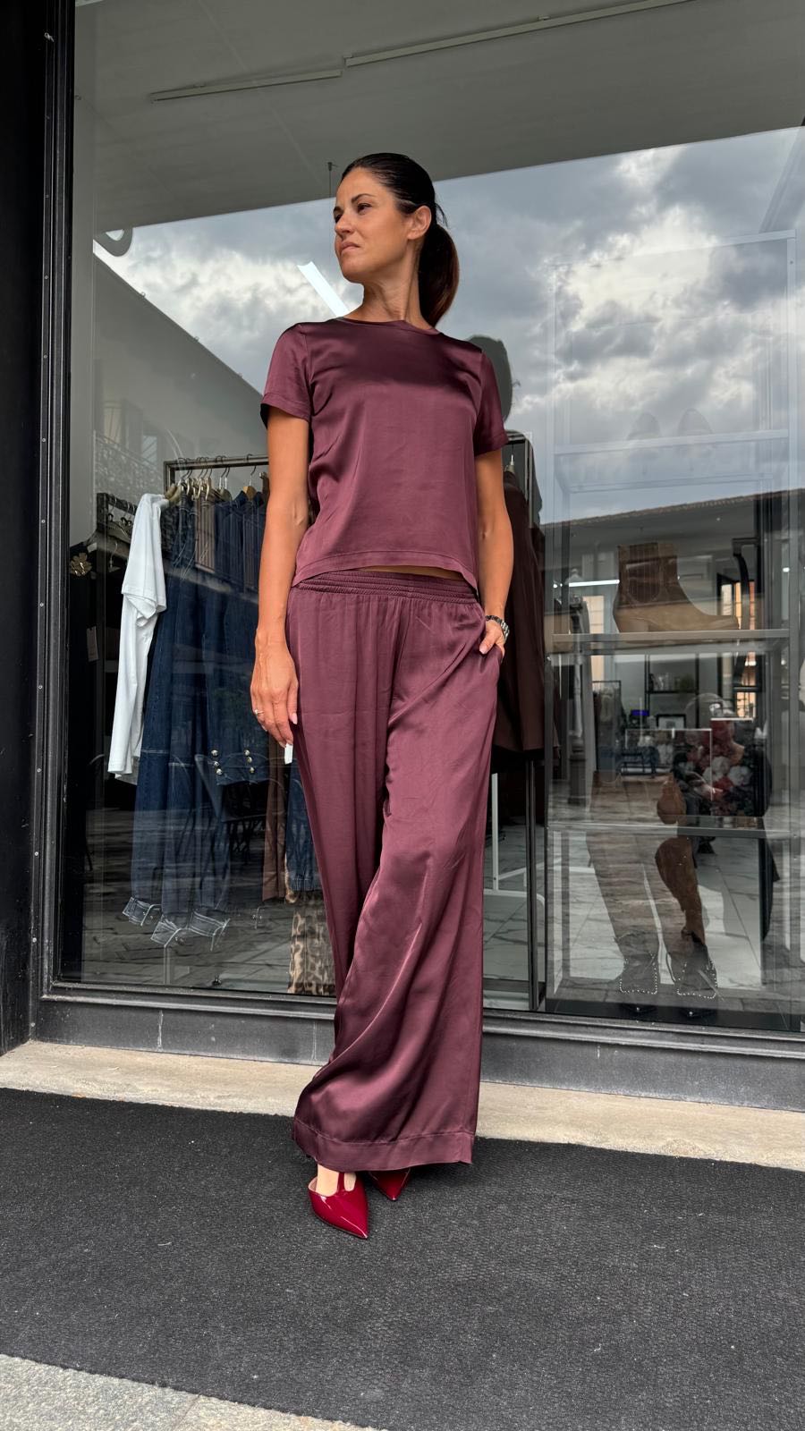 PANTALONE PALAZZO VISCOSA MELANZANA