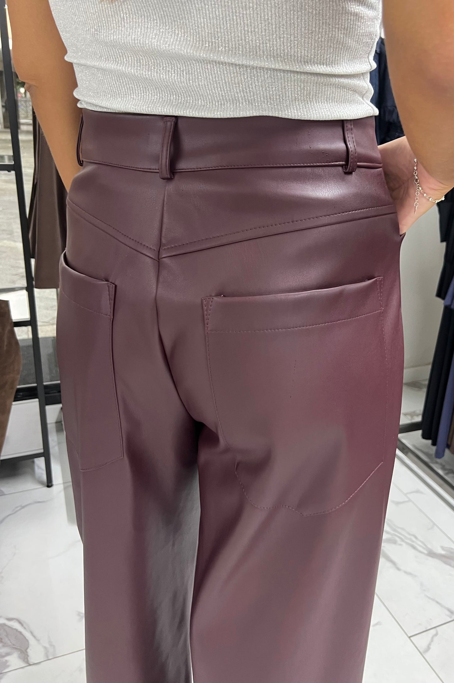 PANTALONE PALAZZO ECOPELLE MELANZANA