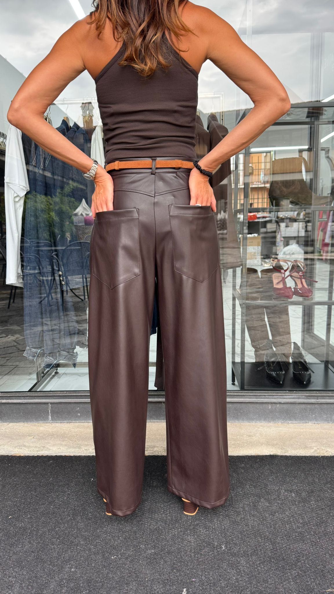 PANTALONE PALAZZO ECOPELLE MORO