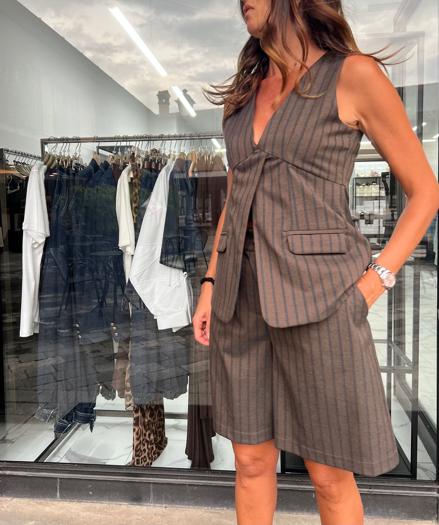 GILET GESSATO BLU E MORO
