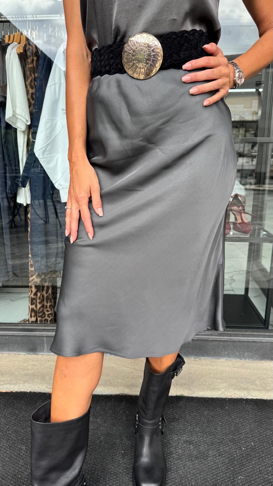 GONNA VISCOSA MIDI GRIGIO SCURO