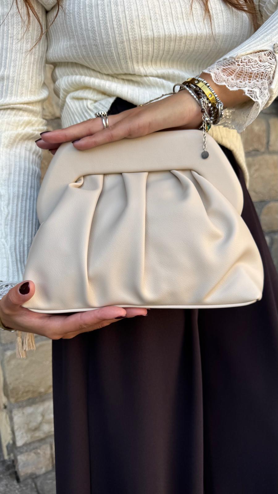 BORSA POCHETTE PASTICCINO panna/nero/grigio/verde/marrone
