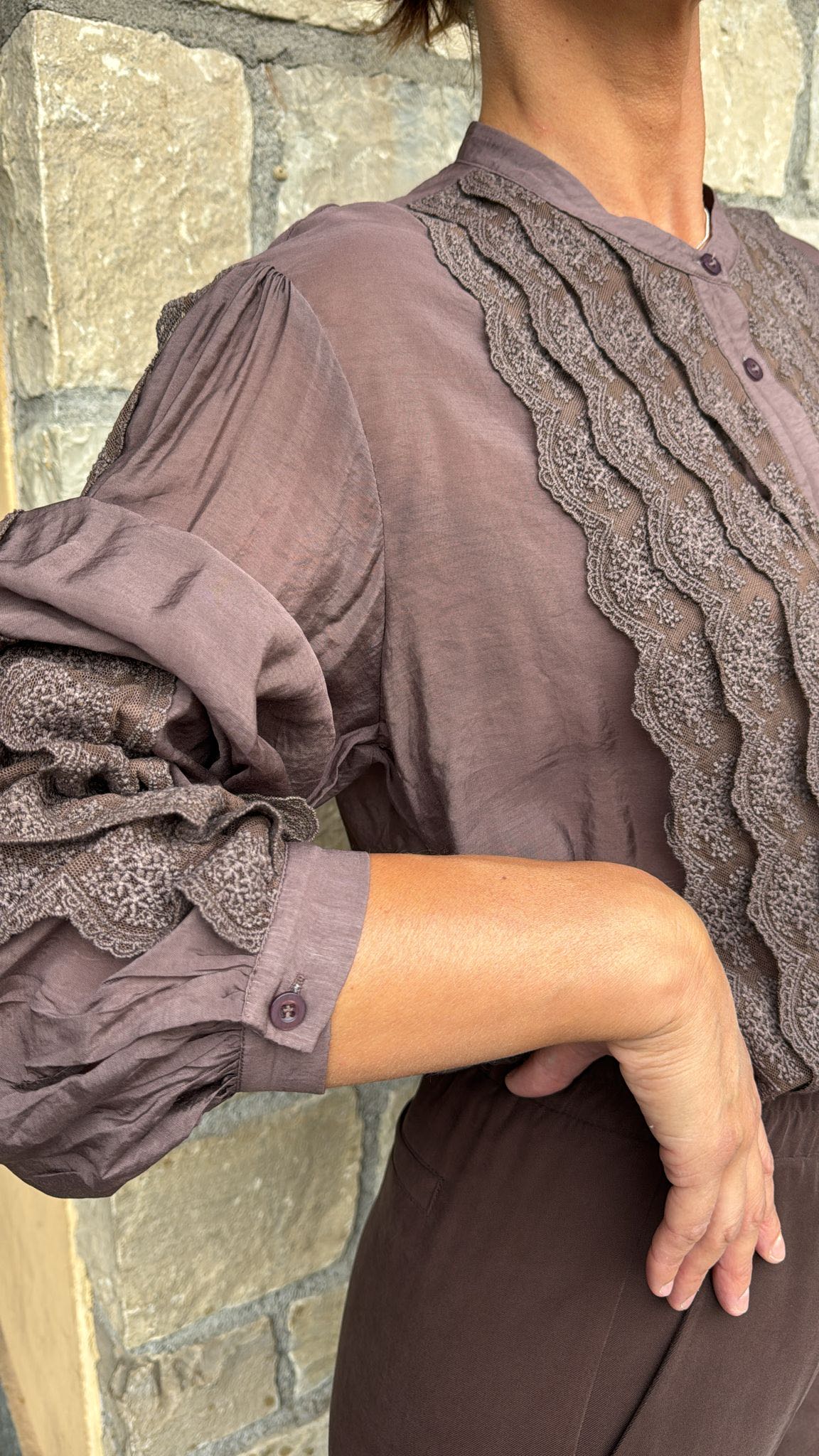 CAMICIA COREANA PIZZO CIOCCOLATO