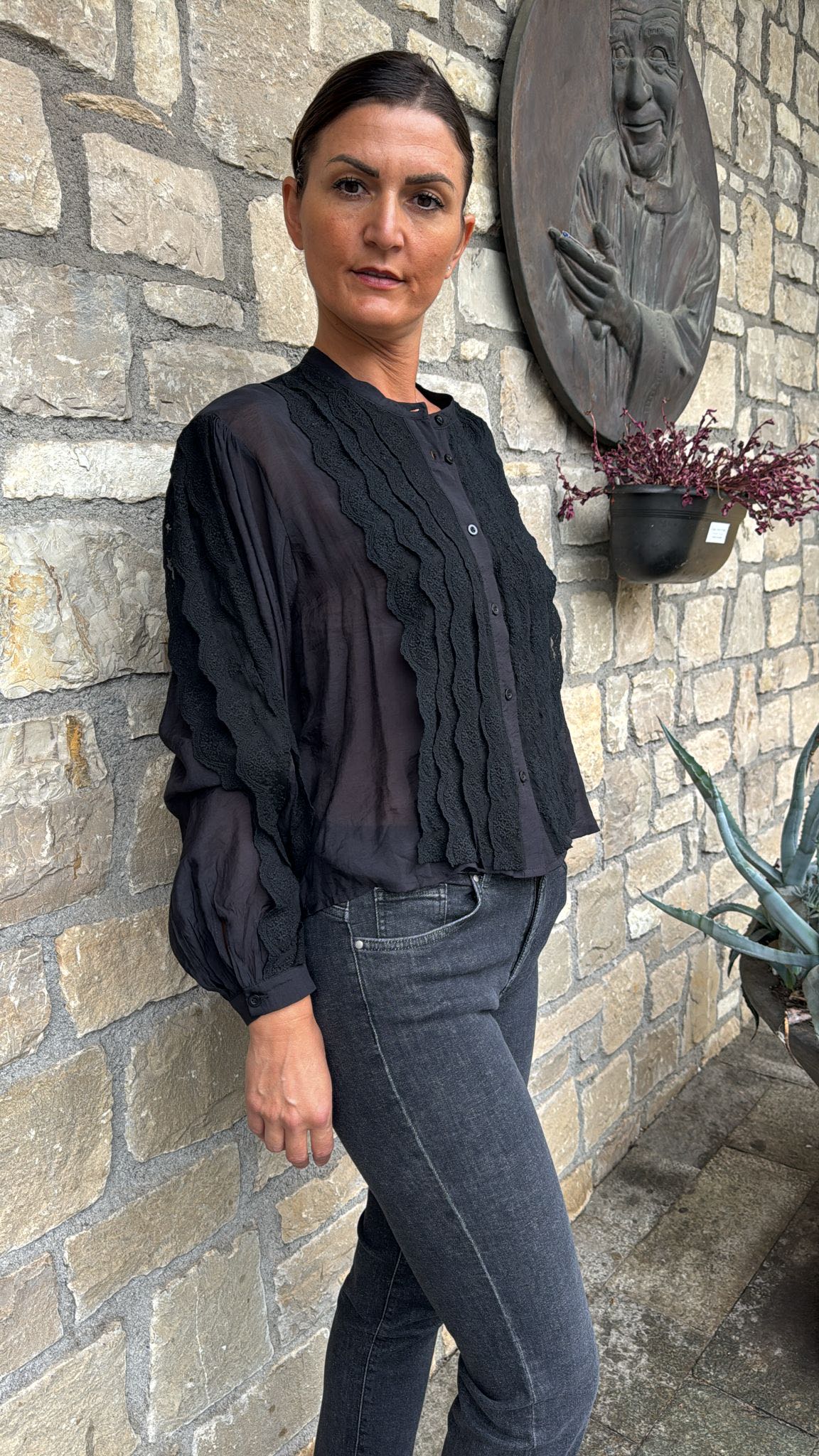 CAMICIA COREANA PIZZO NERA