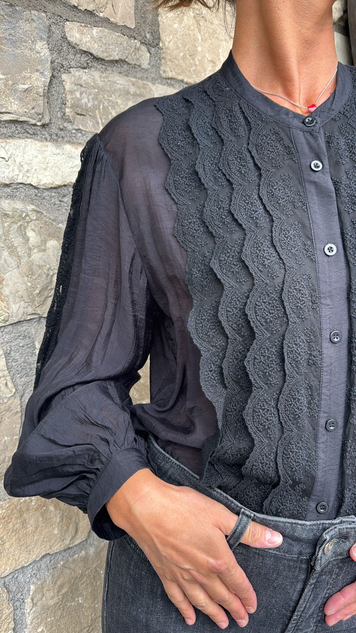 CAMICIA COREANA PIZZO NERA