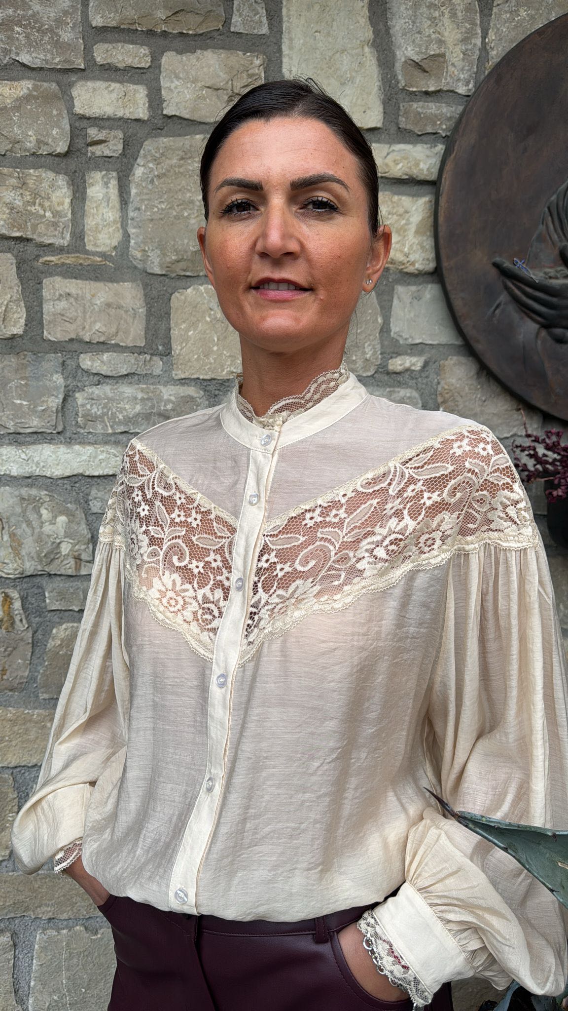 CAMICIA AMPIA PIZZO BURRO