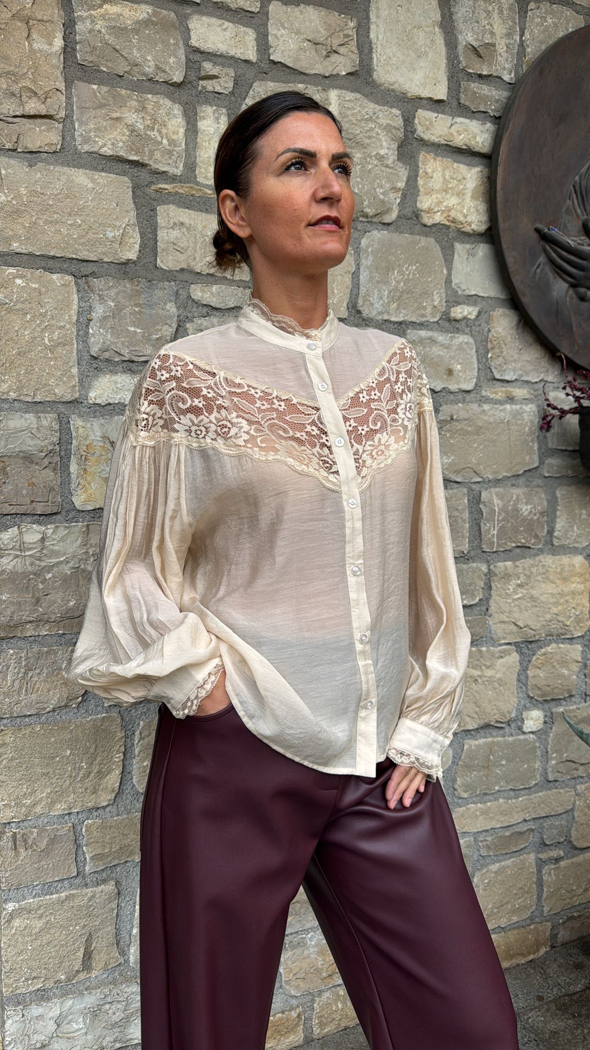 CAMICIA AMPIA PIZZO BURRO