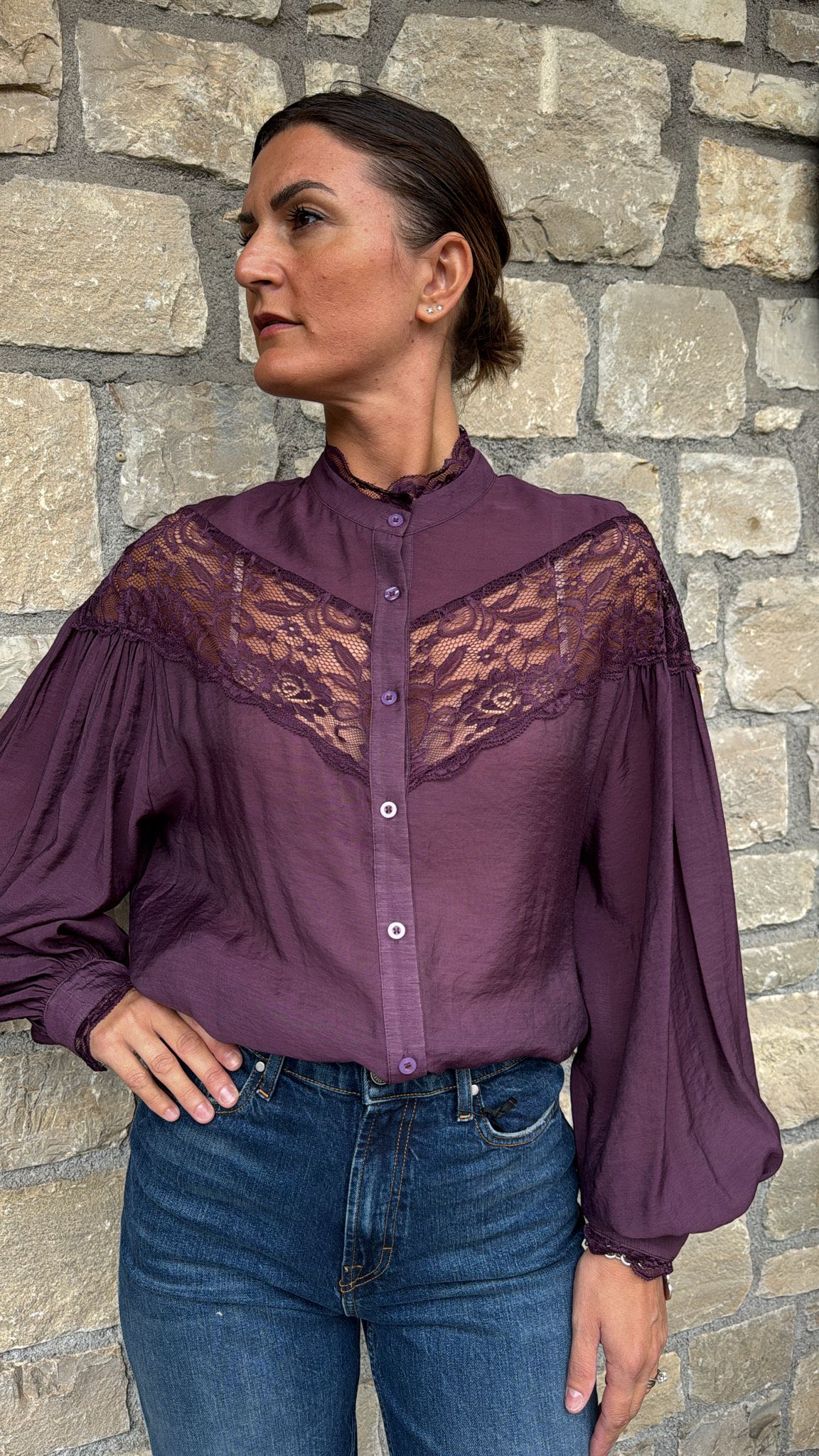 CAMICIA AMPIA PIZZO MELANZANA
