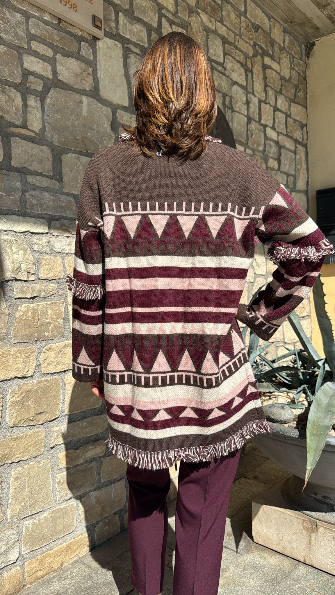 CARDIGAN CIOCCOLATO ROSA E BORDEAUX