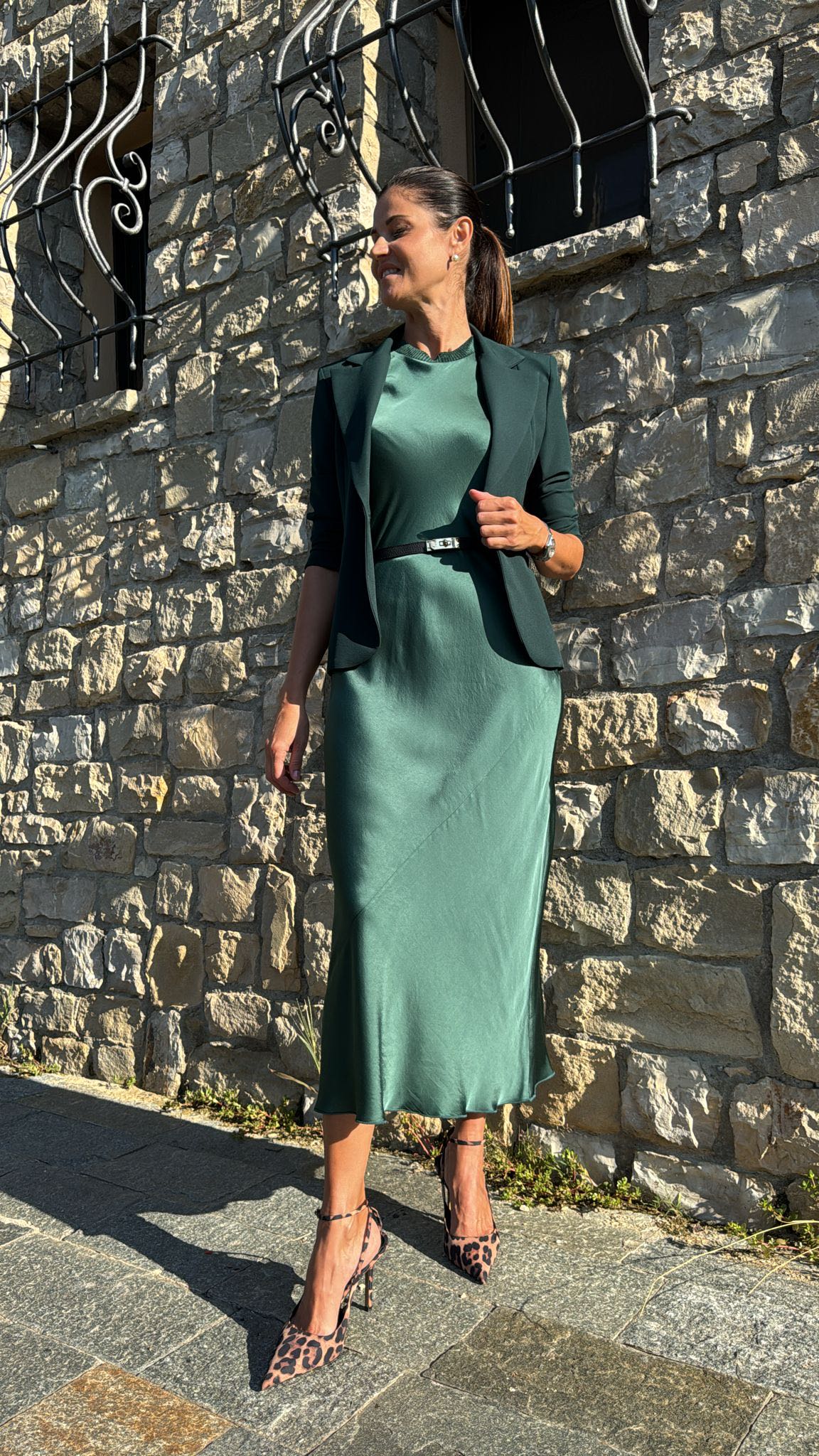 ABITO LUNGO GIROCOLLO VELLUTO VERDE BOSCO