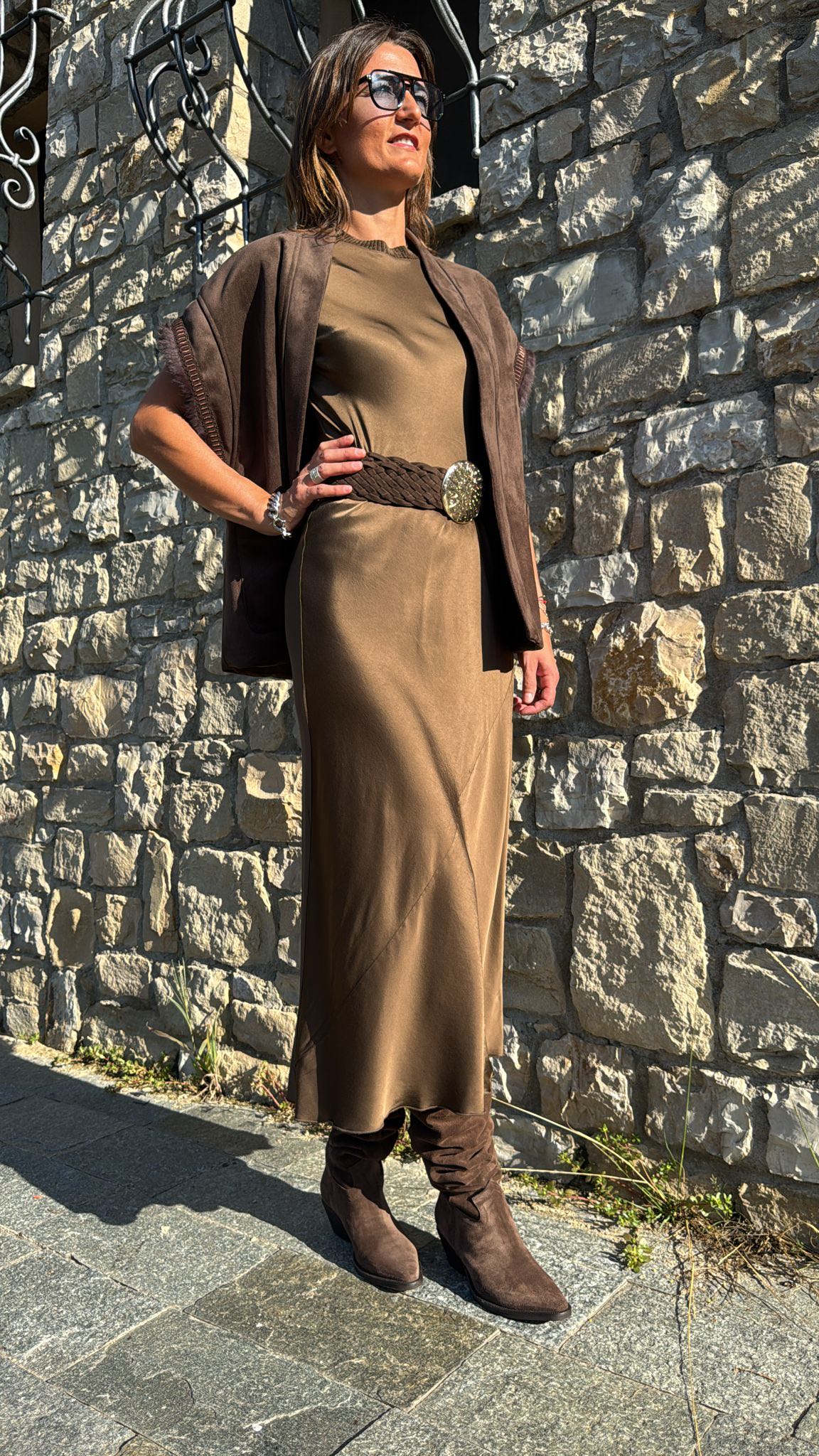 ABITO LUNGO GIROCOLLO VELLUTO CIOCCOLATO