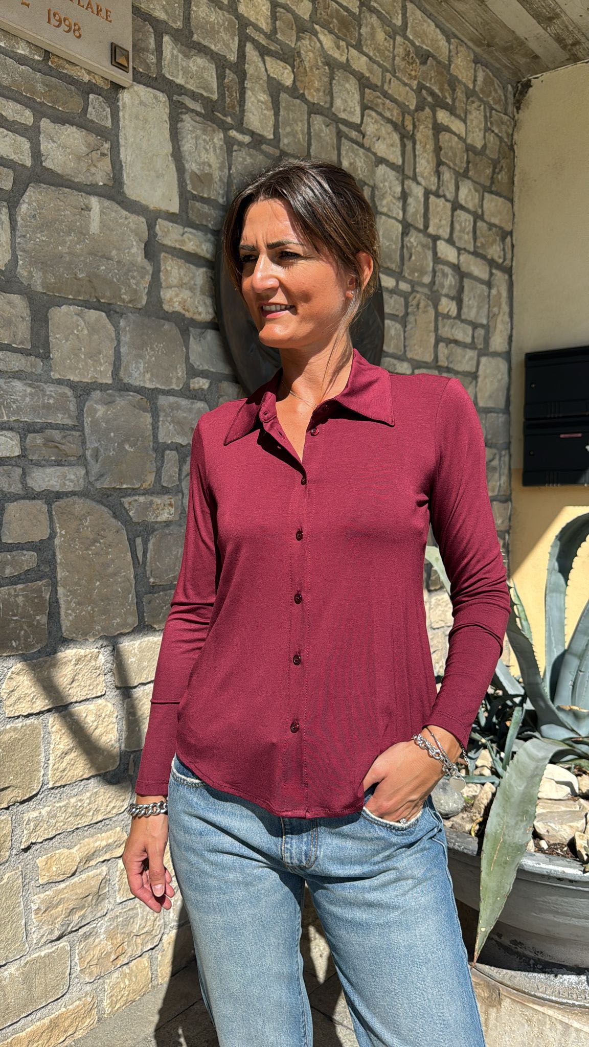 CAMICIA IN MAGLIA VINO