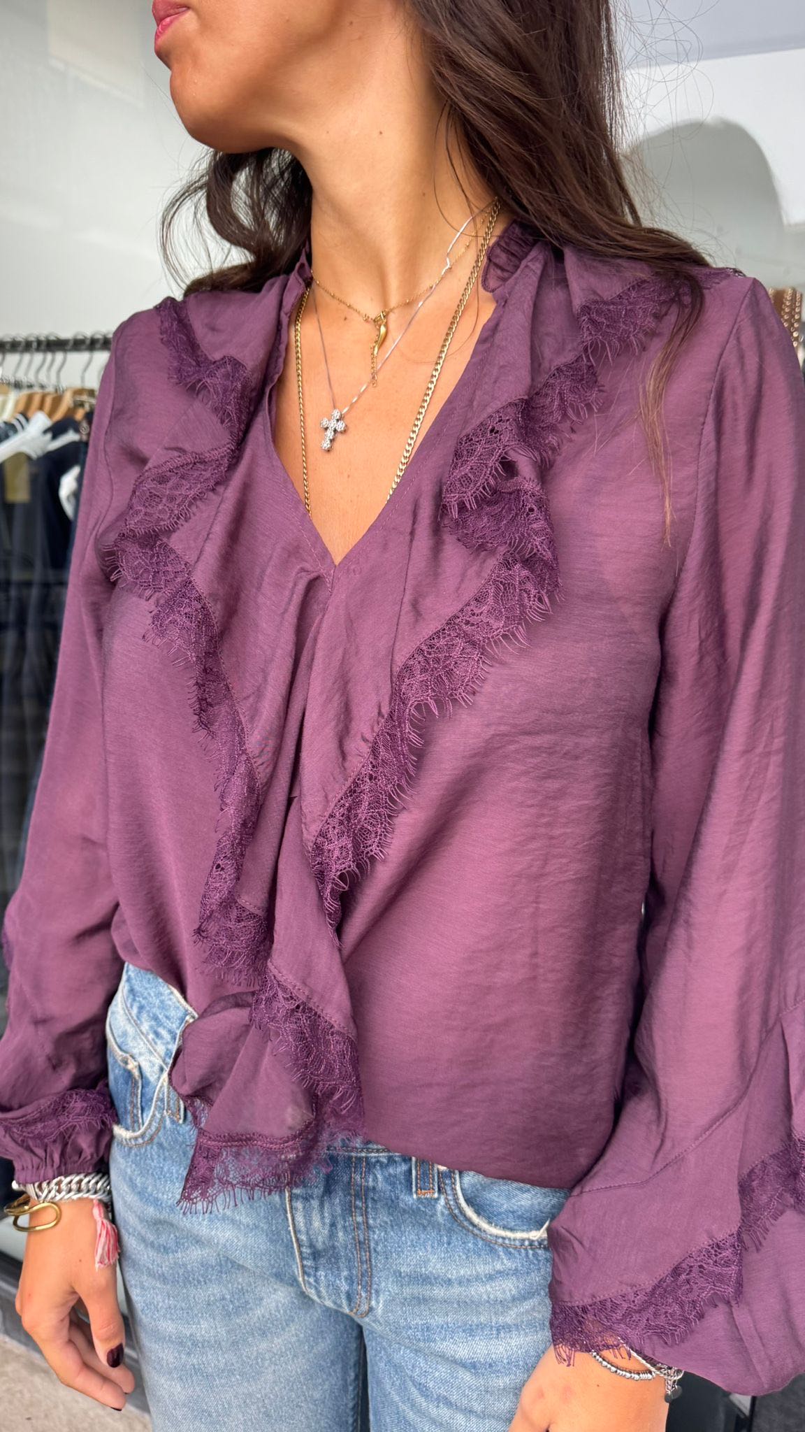 CAMICIA ROUGE PIZZO MELANZANA