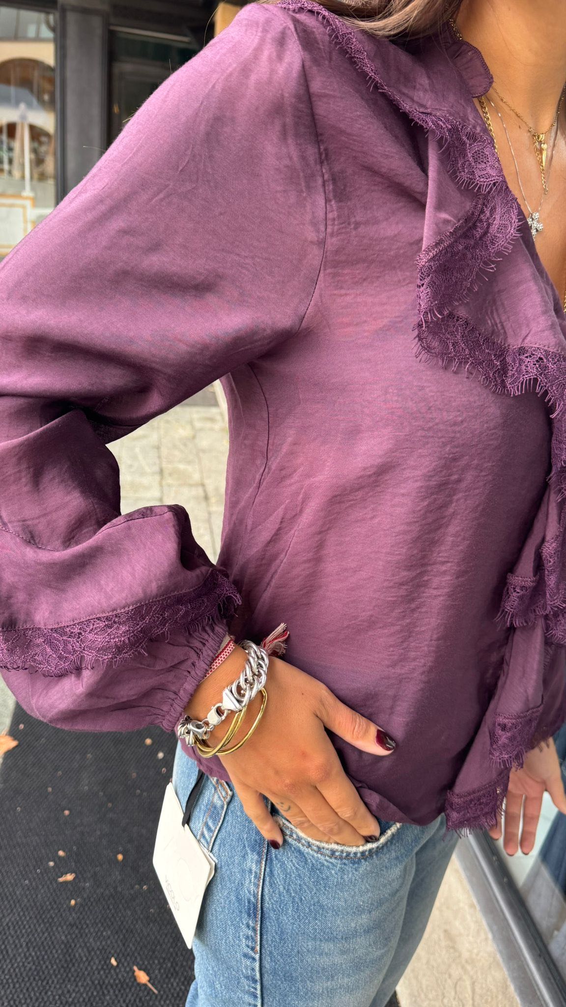 CAMICIA ROUGE PIZZO MELANZANA
