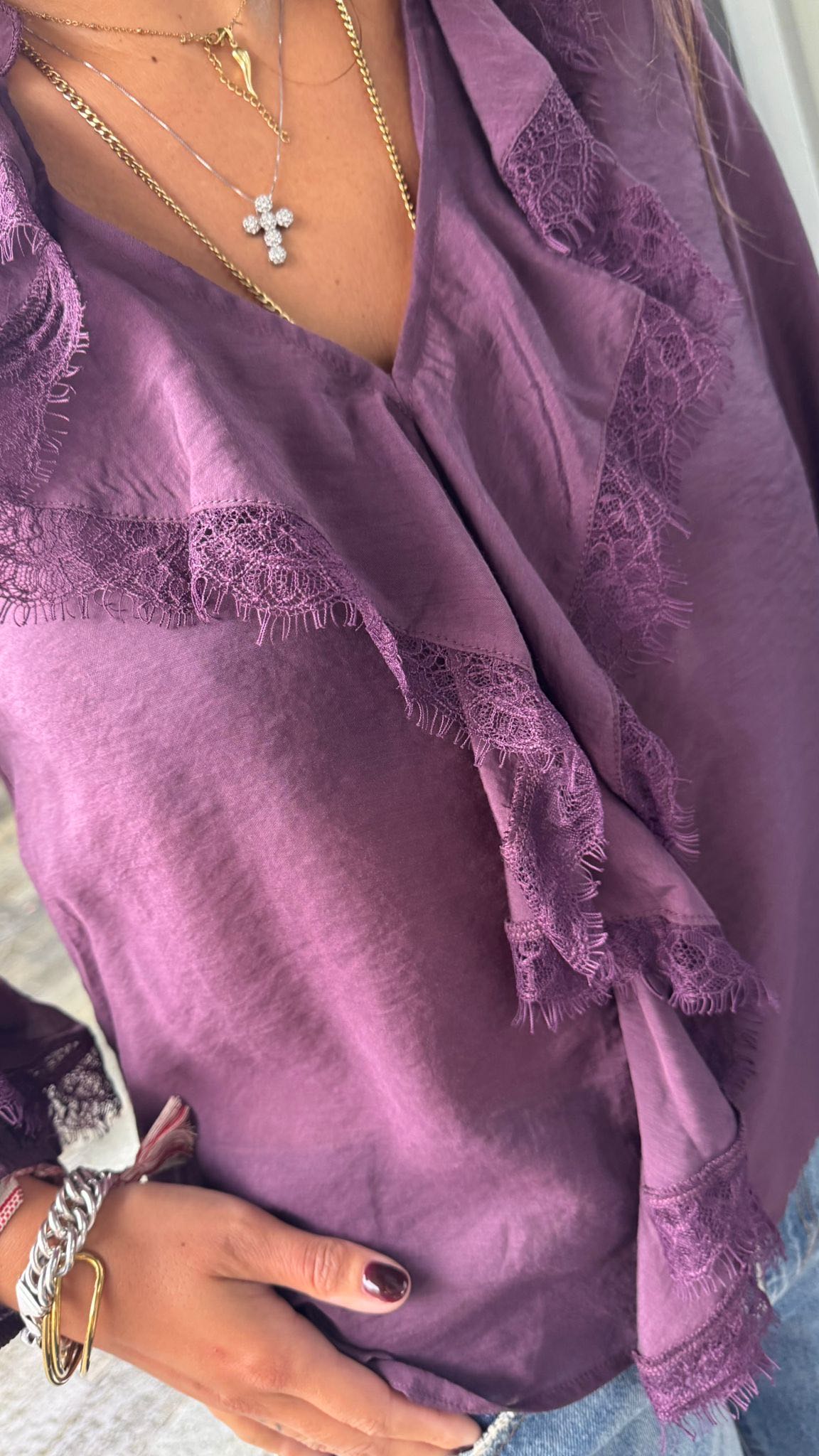 CAMICIA ROUGE PIZZO MELANZANA