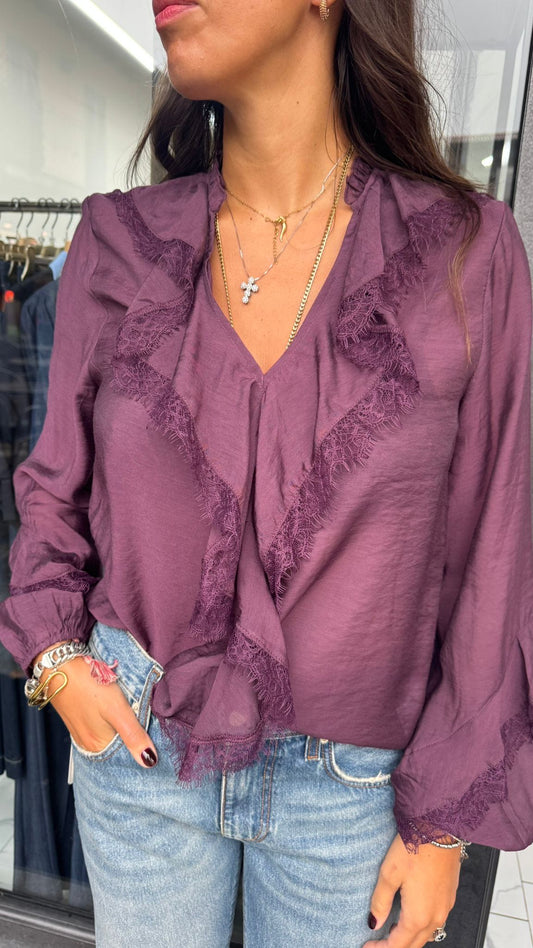 CAMICIA ROUGE PIZZO MELANZANA