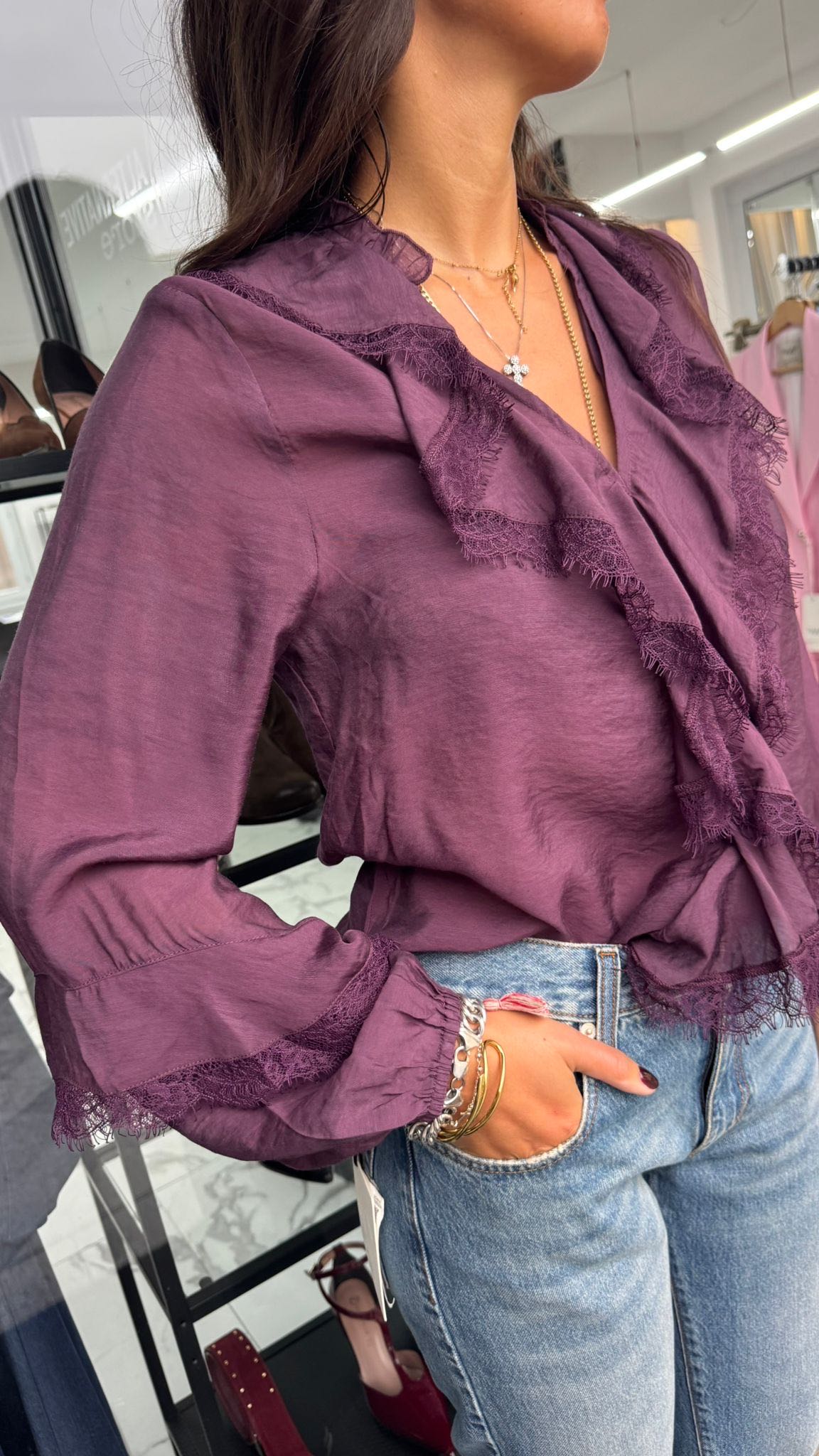 CAMICIA ROUGE PIZZO MELANZANA