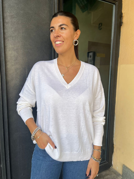 MAGLIONCINO IN LANA SCOLLO V OVER PANNA