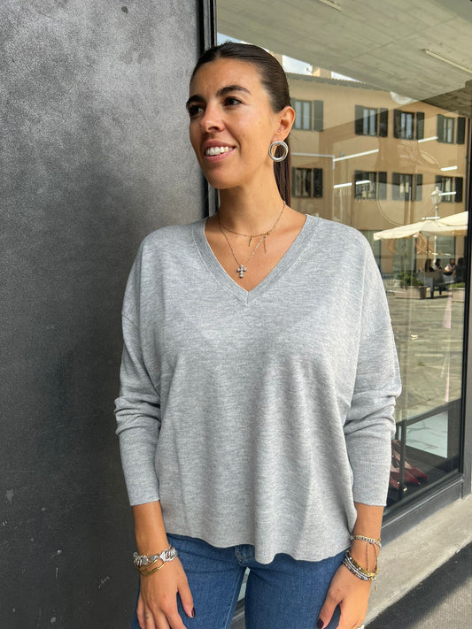 PULL IN LANA SCOLLO V OVER GRIGIO