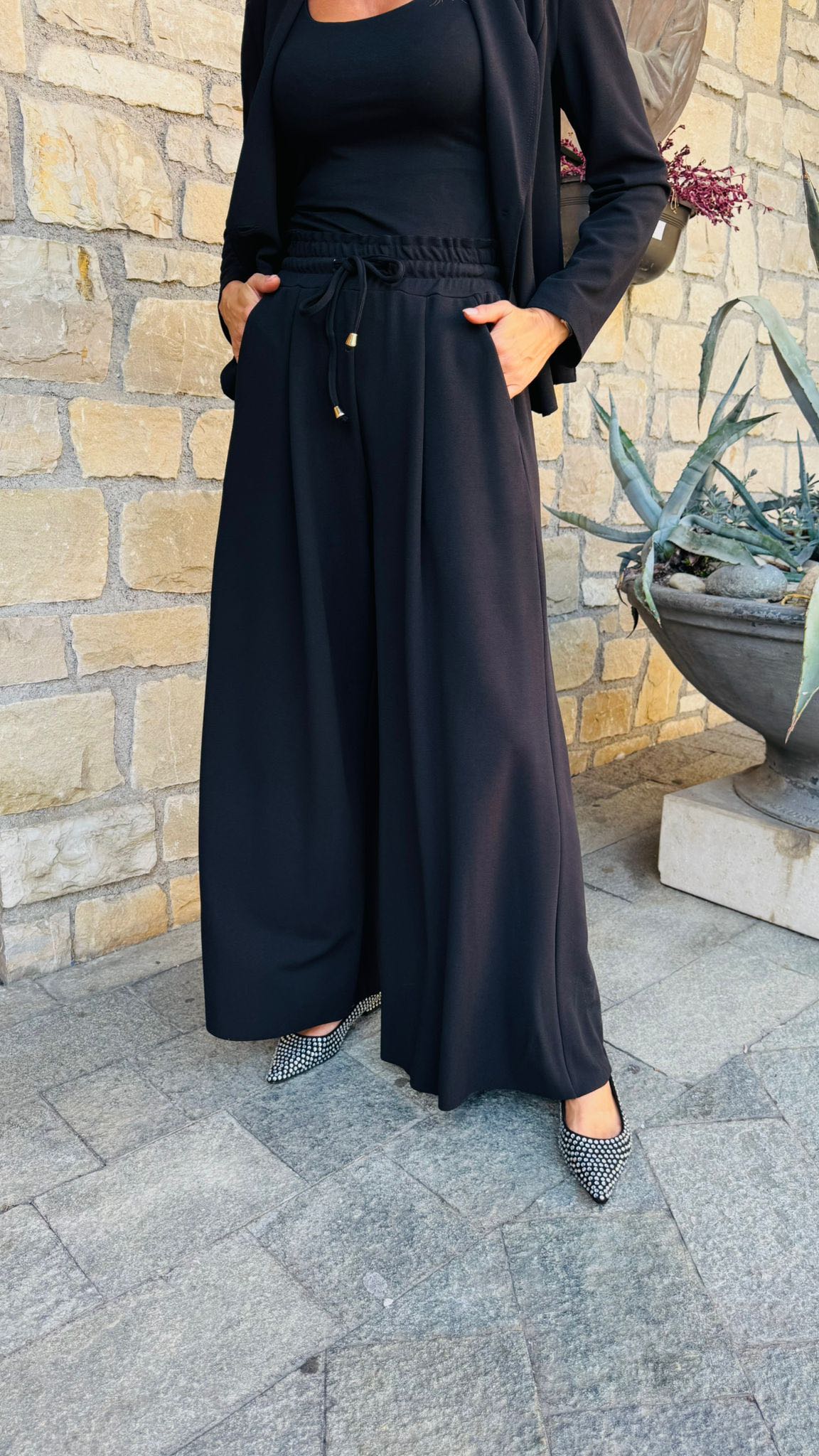 PANTALONE PALAZZO CREPE NERO