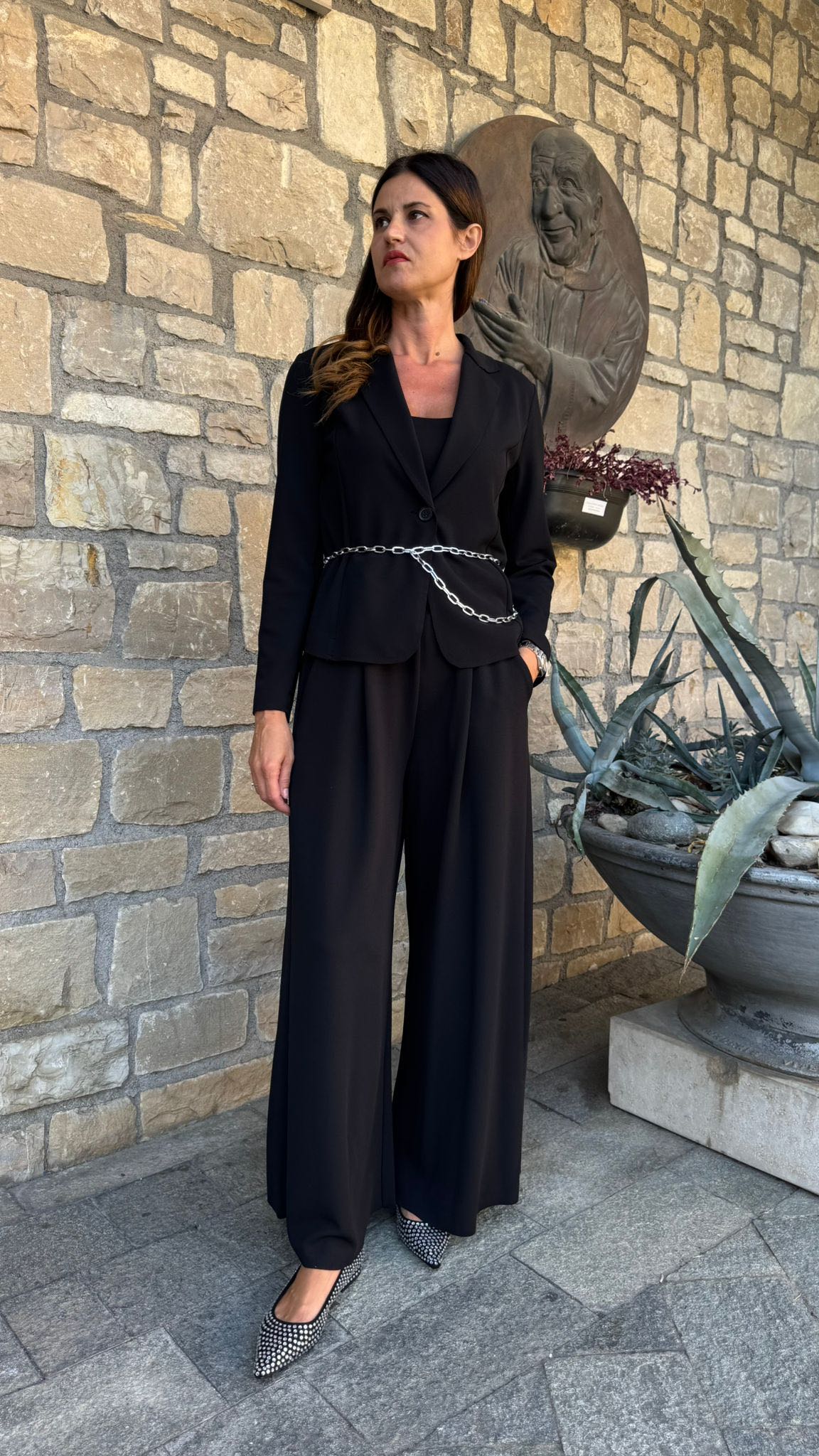 PANTALONE PALAZZO CREPE NERO