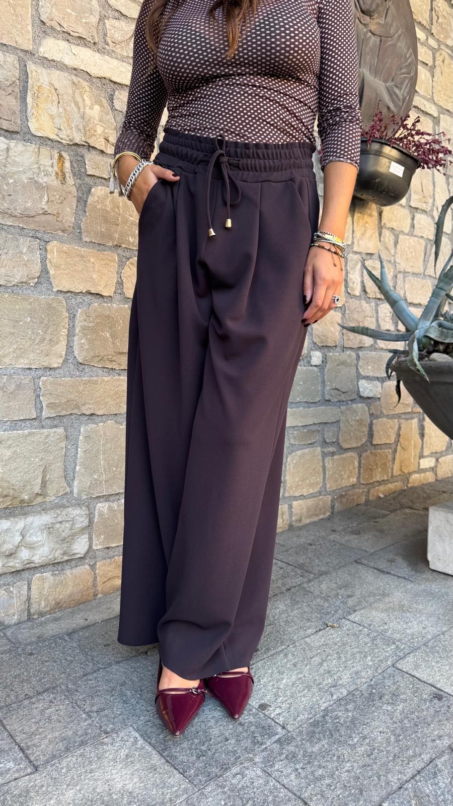 PANTALONE PALAZZO CREPE CIOCCOLATO SCURO