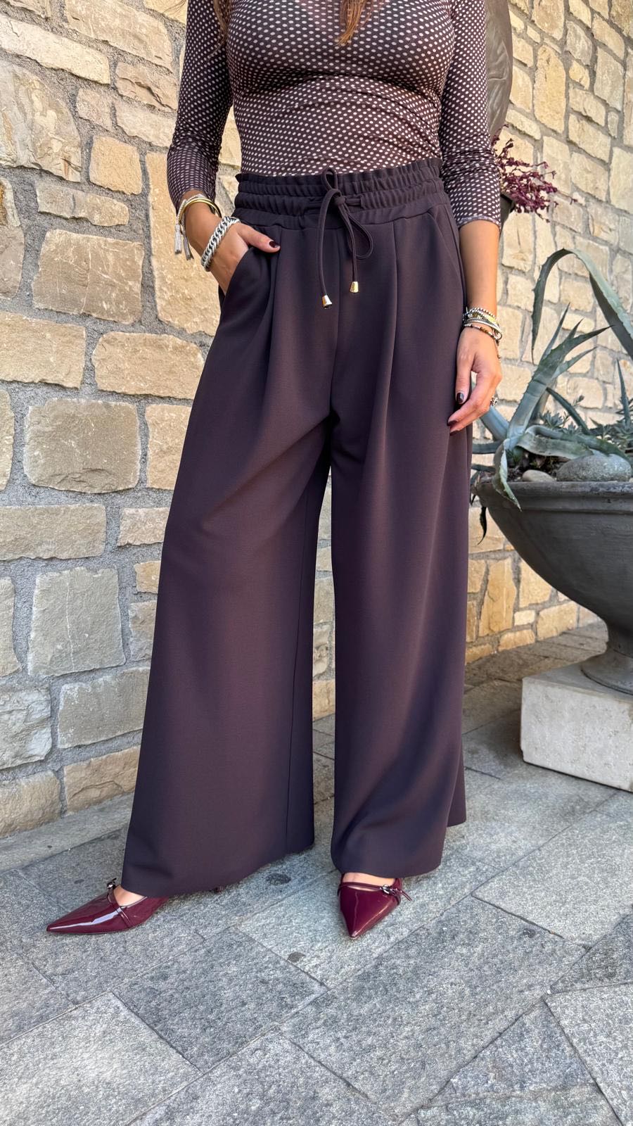 PANTALONE PALAZZO CREPE CIOCCOLATO SCURO