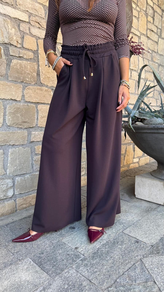 PANTALONE PALAZZO CREPE CIOCCOLATO SCURO