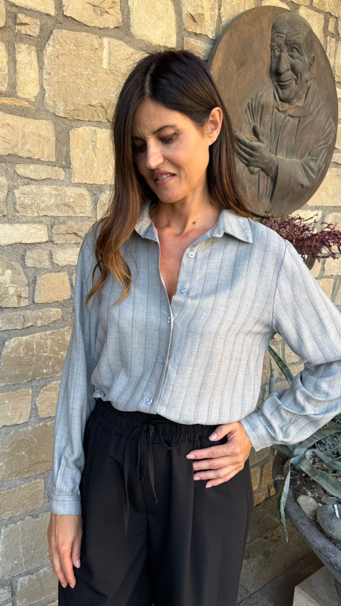 CAMICIA GESSATA GRIGIO CHIARO