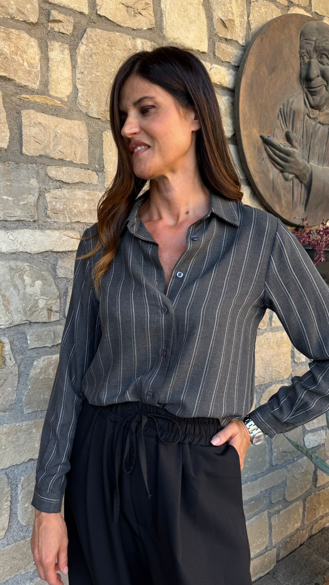 CAMICIA GESSATA GRIGIO SCURO