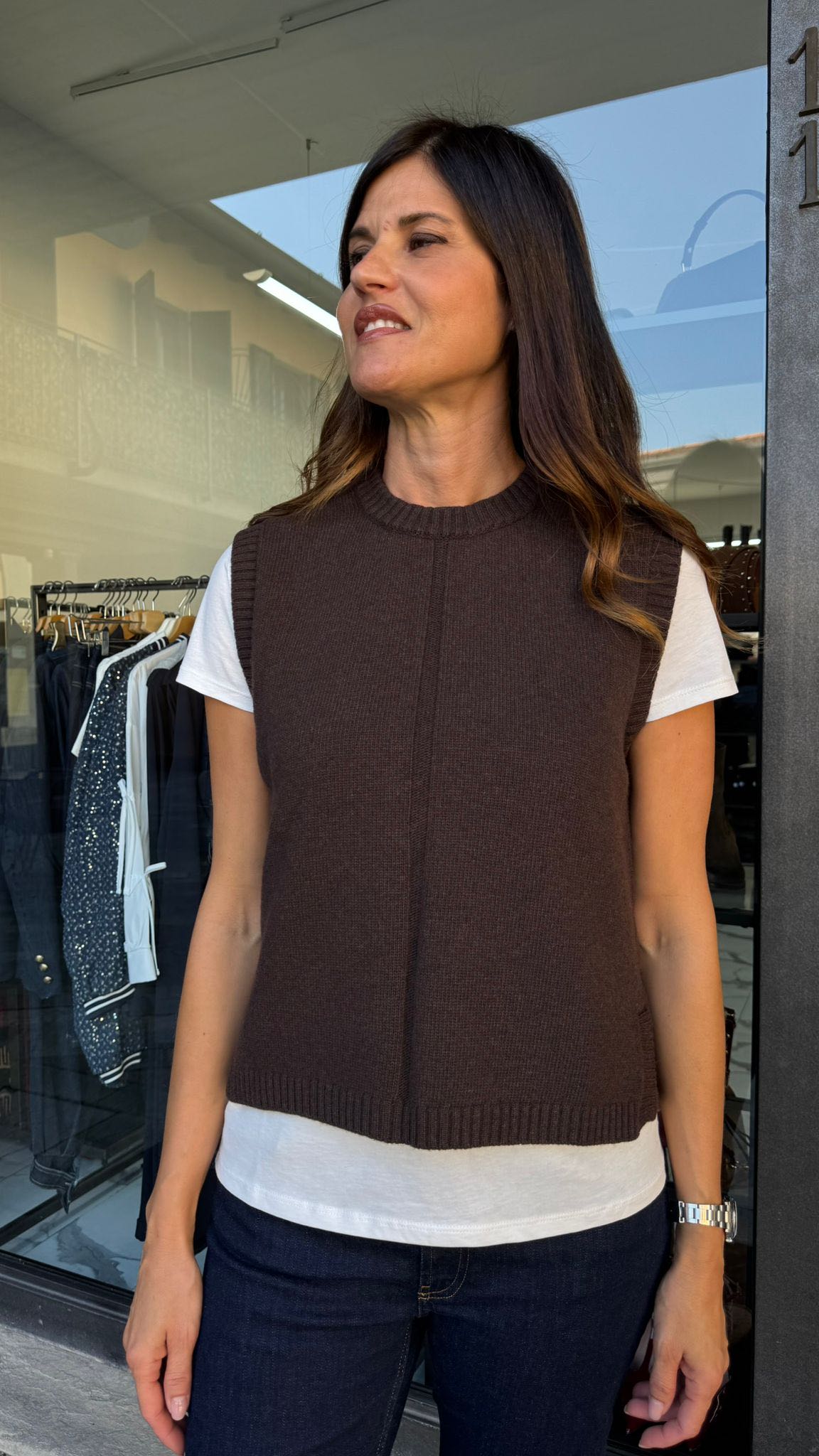 GILET IN MAGLIA RIGA CIOCCOLATO