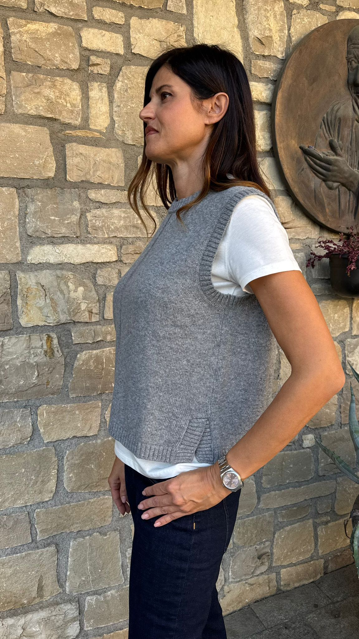 GILET IN MAGLIA RIGA GRIGIO