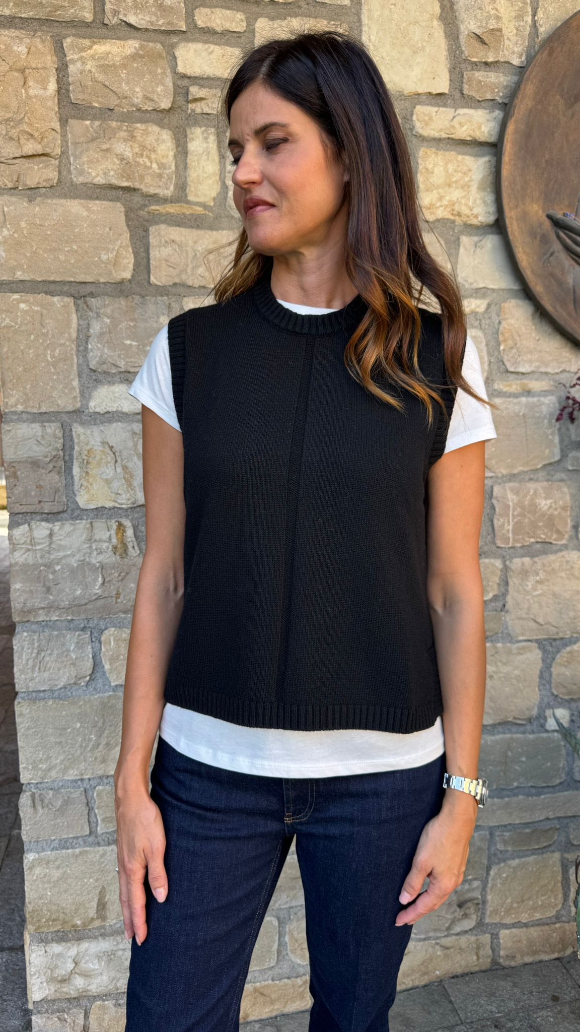 GILET IN MAGLIA RIGA NERO