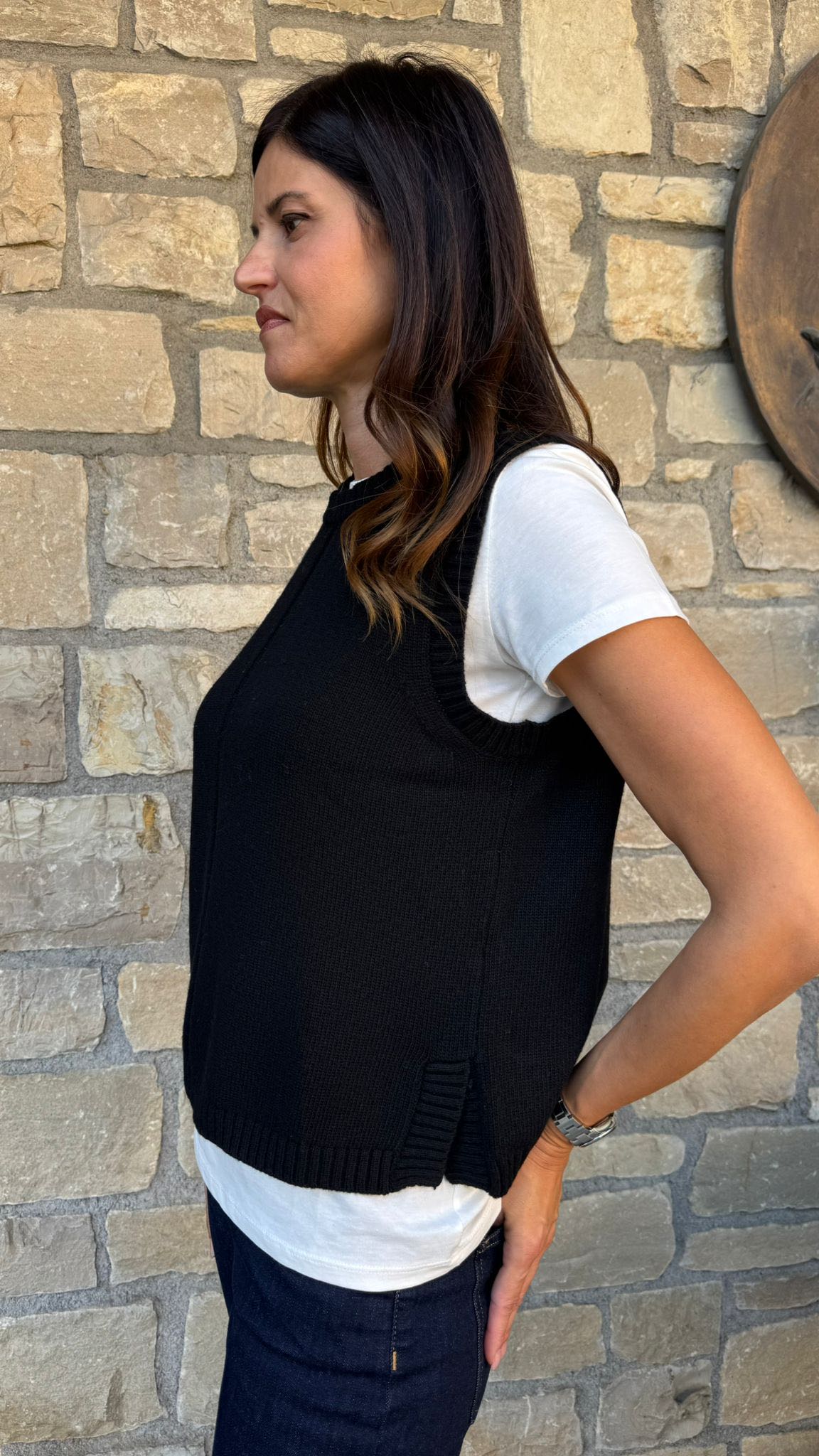 GILET IN MAGLIA RIGA NERO