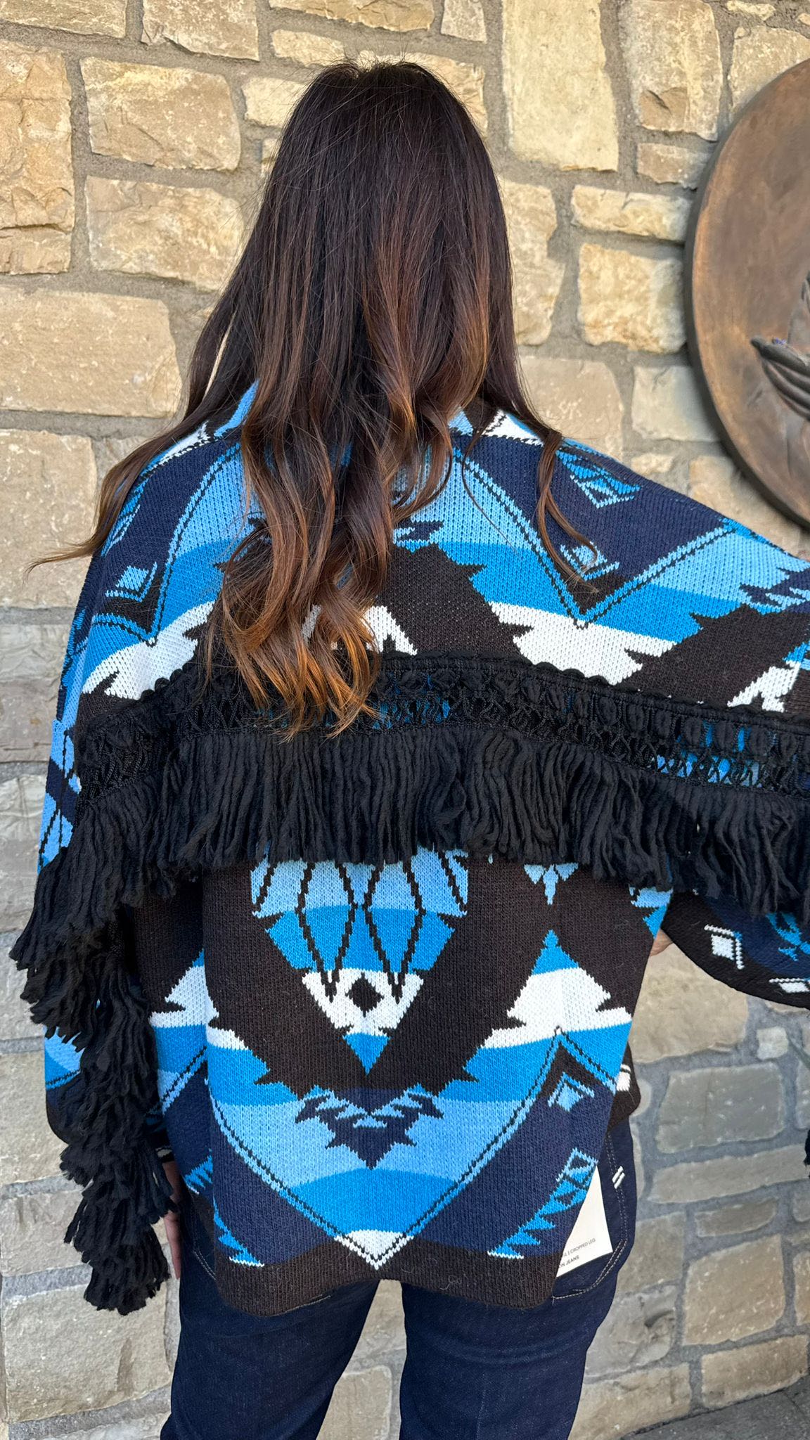 CARDIGAN FRANGE E PASSAMANERIA AZZURRO