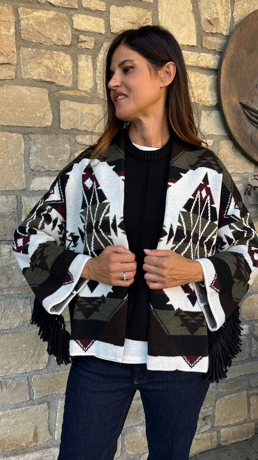 CARDIGAN FRANGE E PASSAMANERIA VERDONE