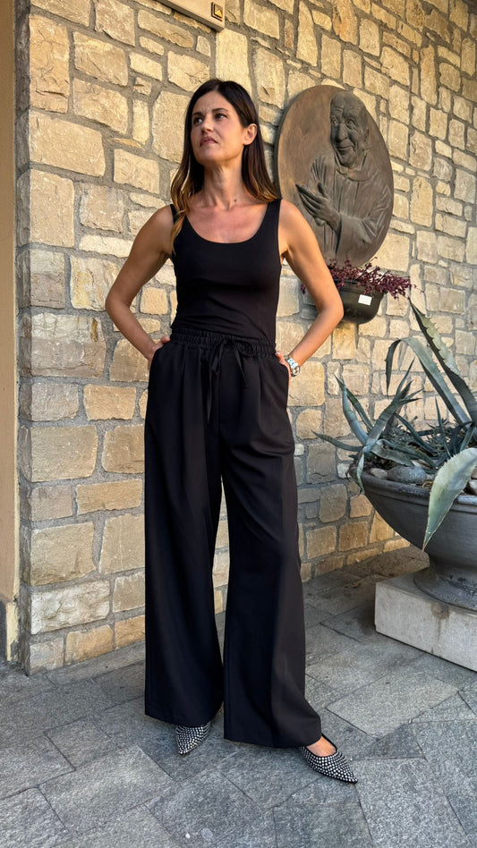 PANTALONE PALAZZO COULISSE PENCE NERO