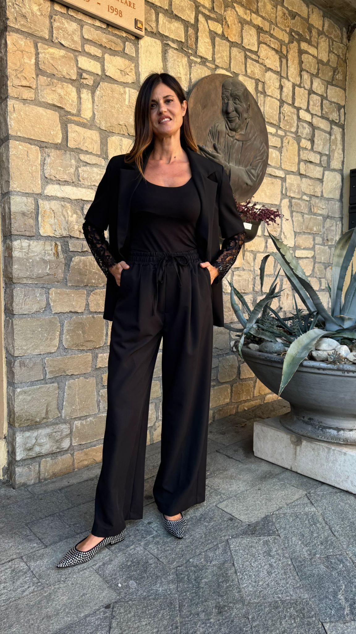 PANTALONE PALAZZO COULISSE PENCE NERO