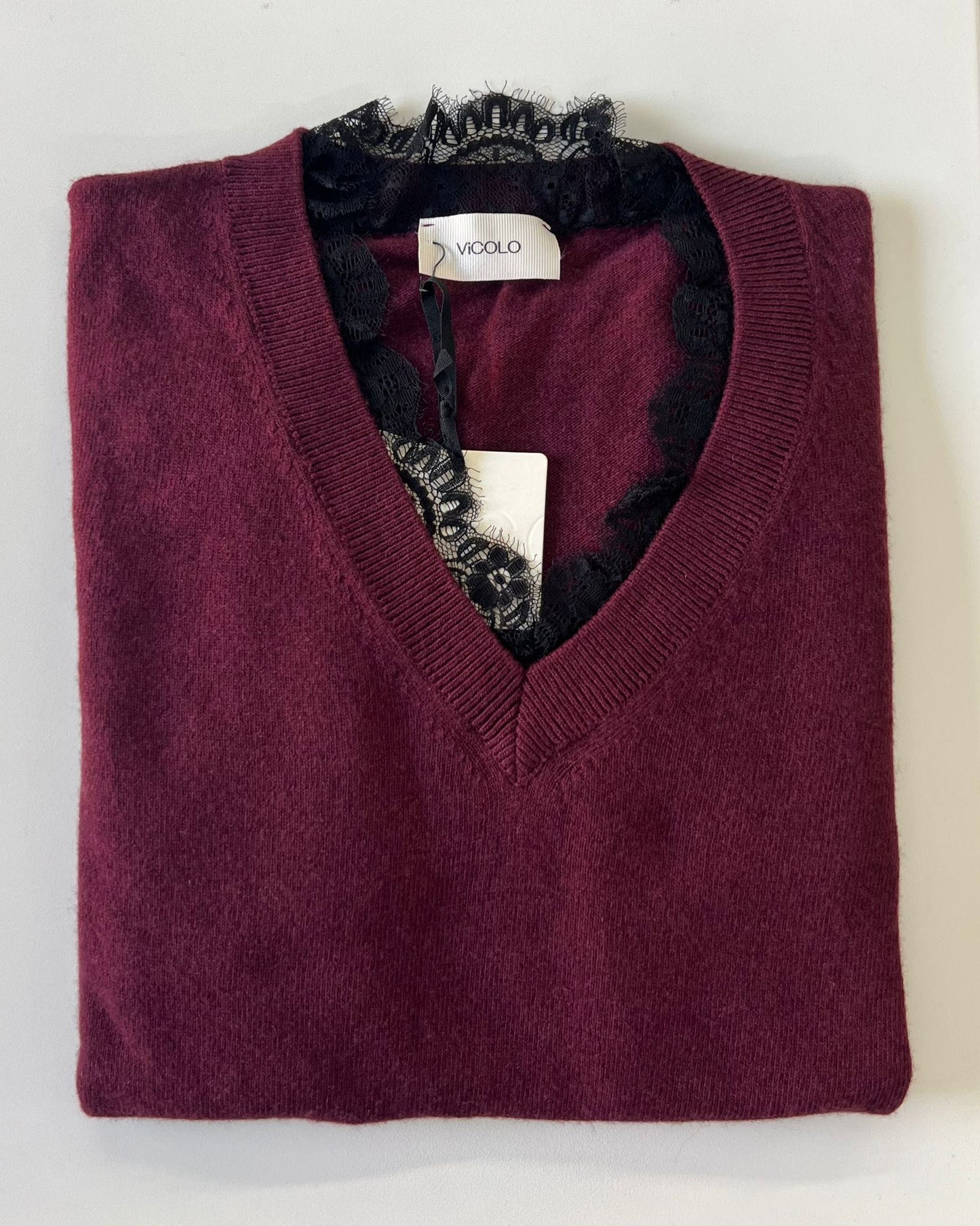 MAGLIONCINO SCOLLO V PIZZO BORDEAUX