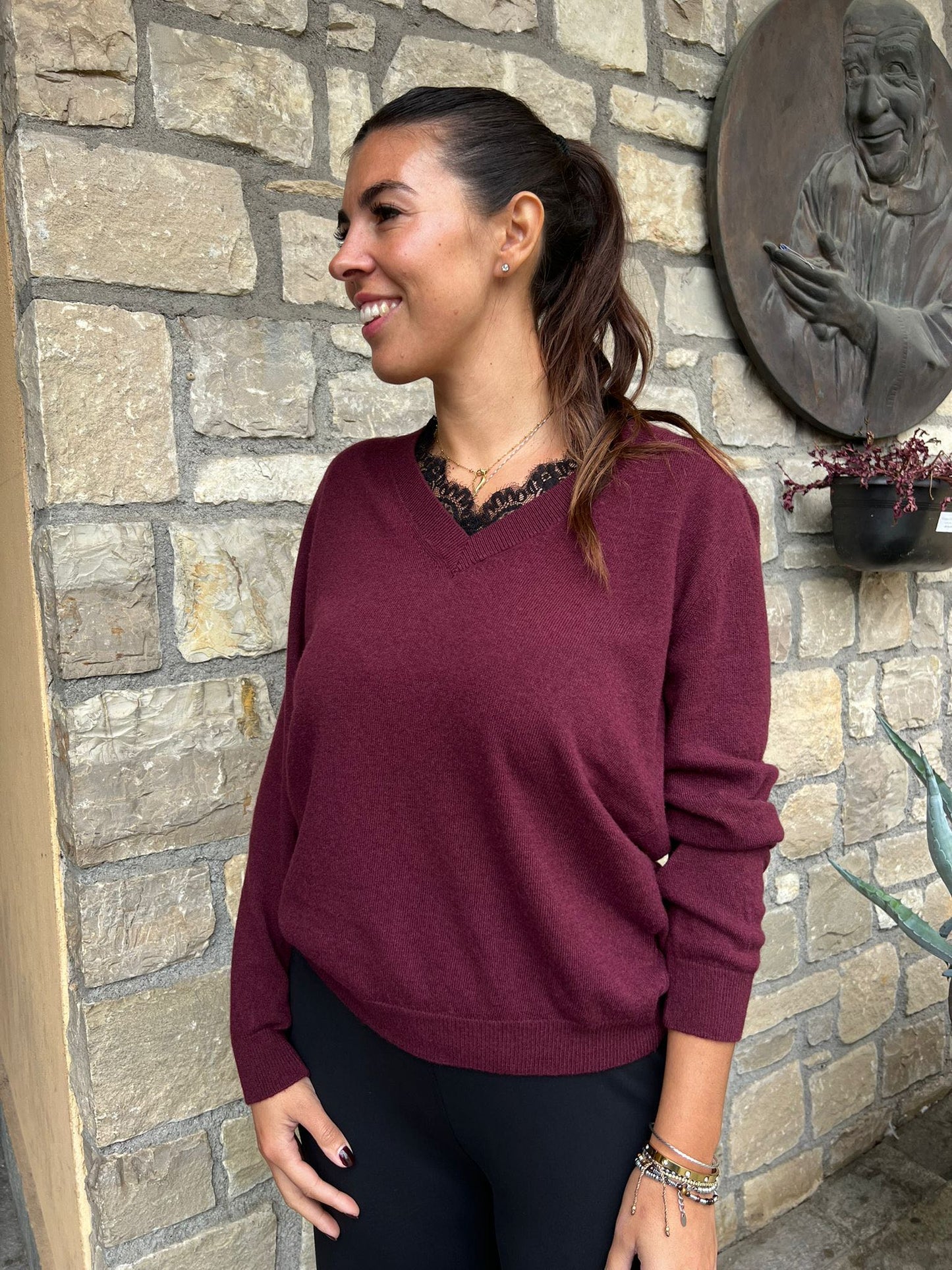 MAGLIONCINO SCOLLO V PIZZO BORDEAUX