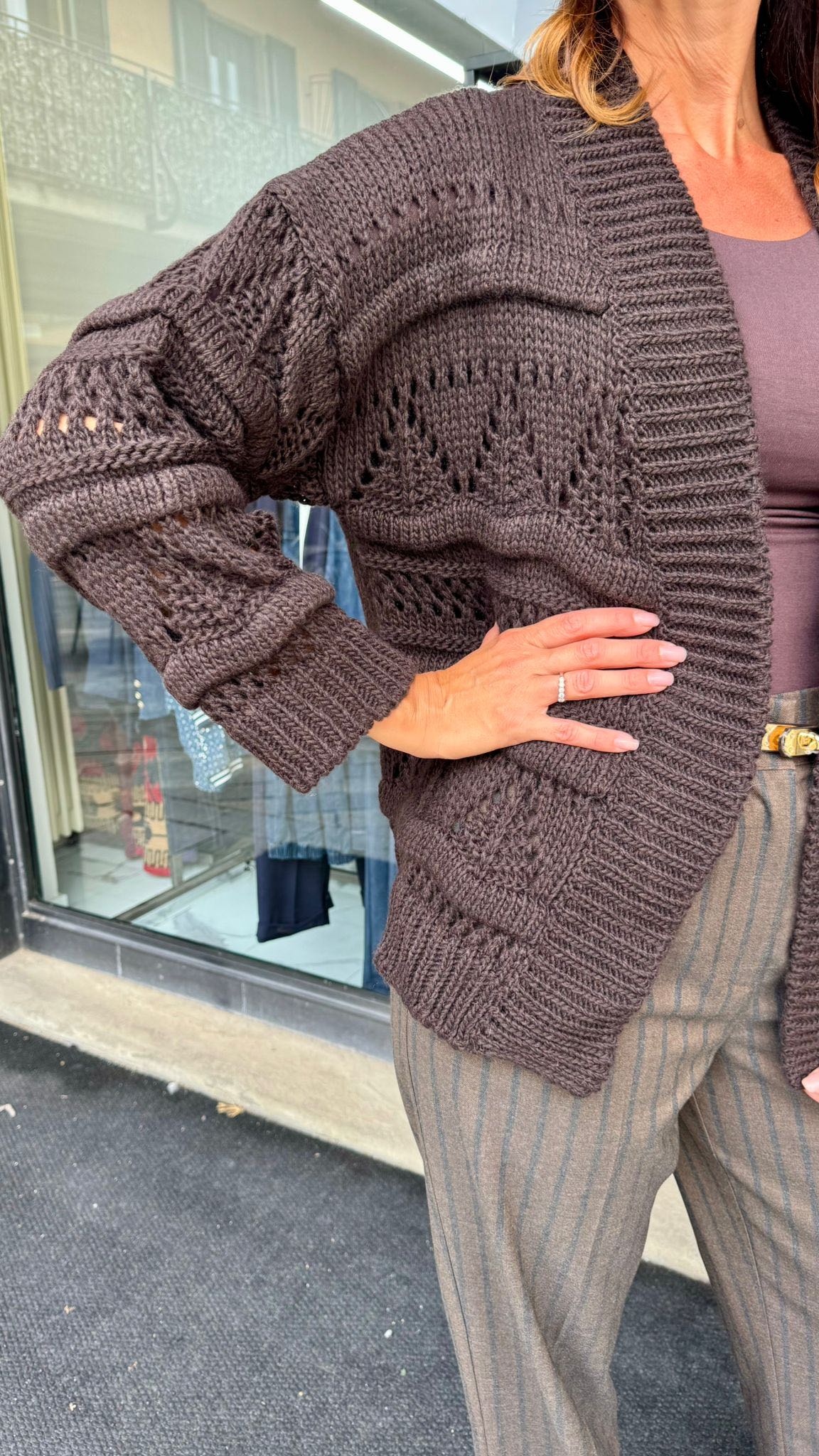 CARDIGAN APERTO TRAFORATO CIOCCOLATO