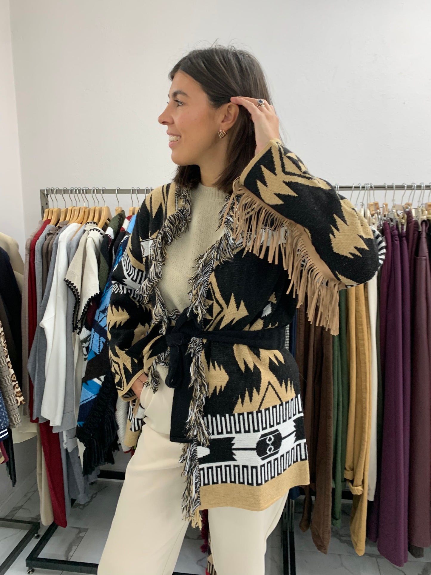 CARDIGAN NERO E CAMMELLO