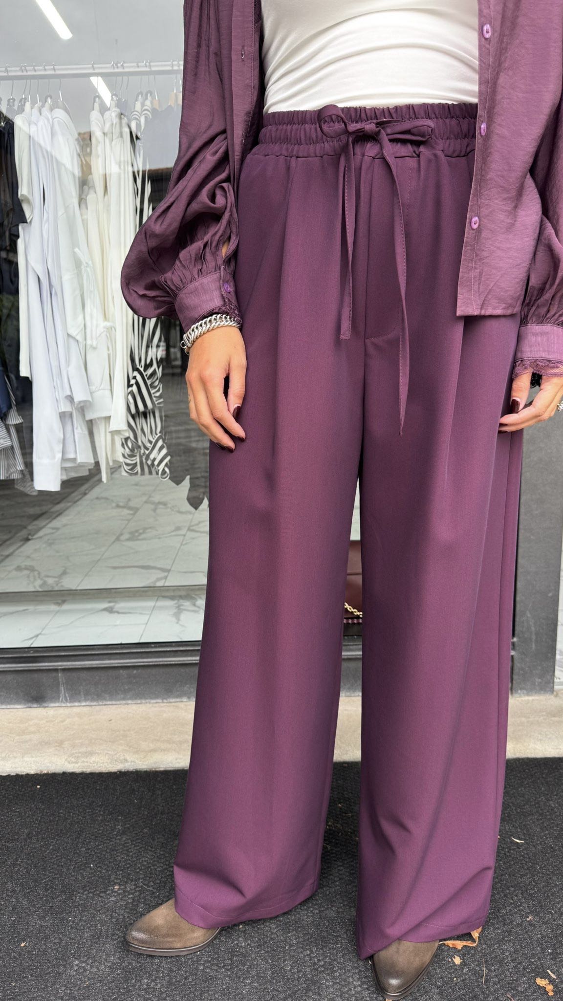 PANTALONE PALAZZO COULISSE PENCE MELANZANA